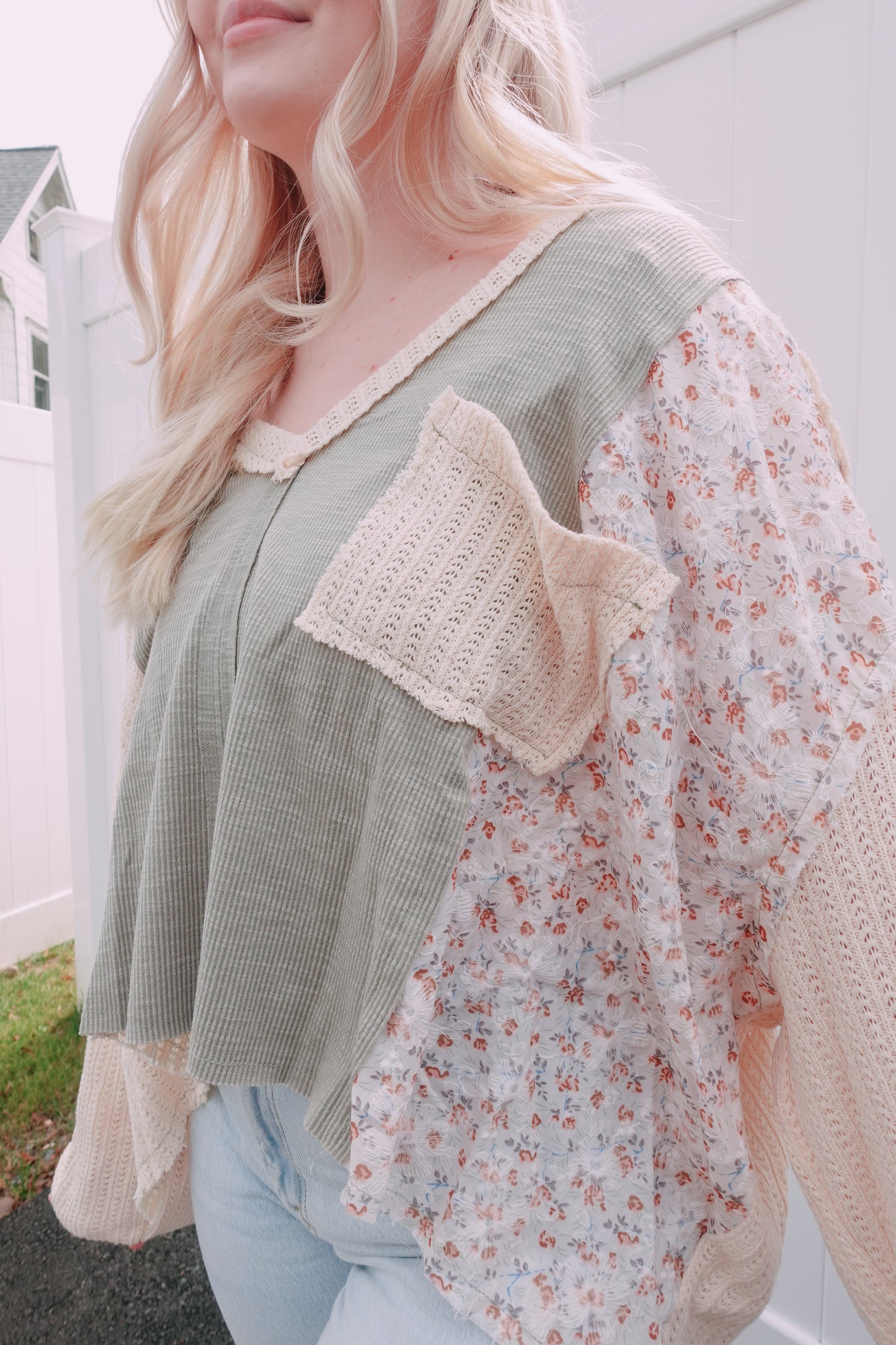 Sage Floral Boho Top