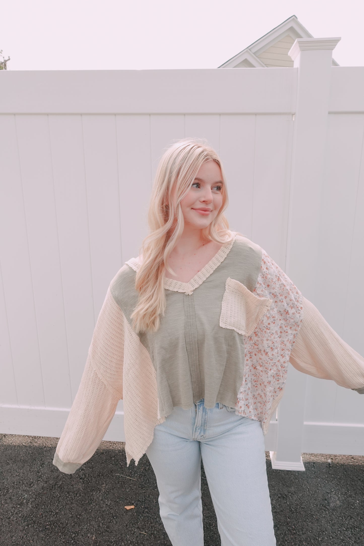 Sage Floral Boho Top