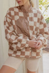 Tan Checkered Fleece Jacket