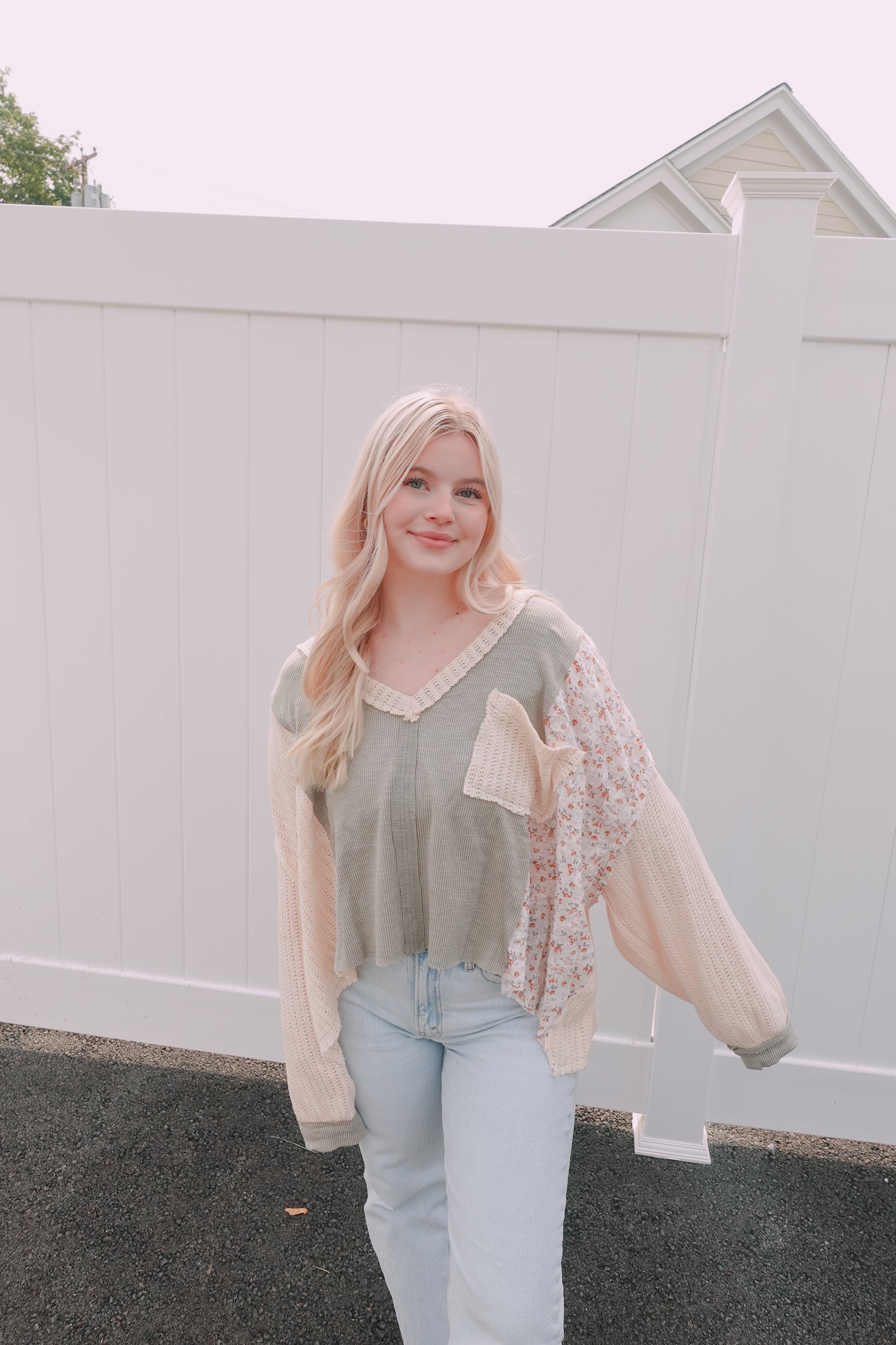 Sage Floral Boho Top