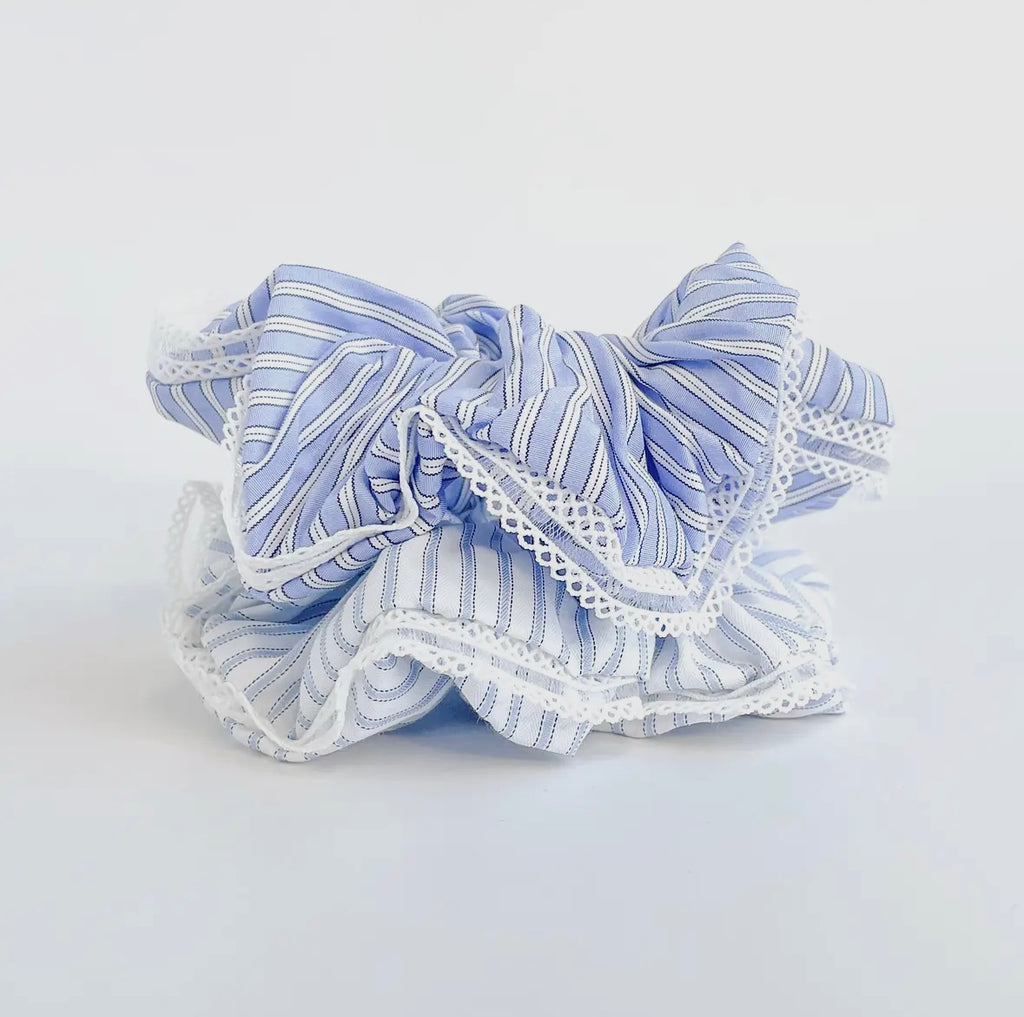Coastal Blue Large Stripped Scrunchies
