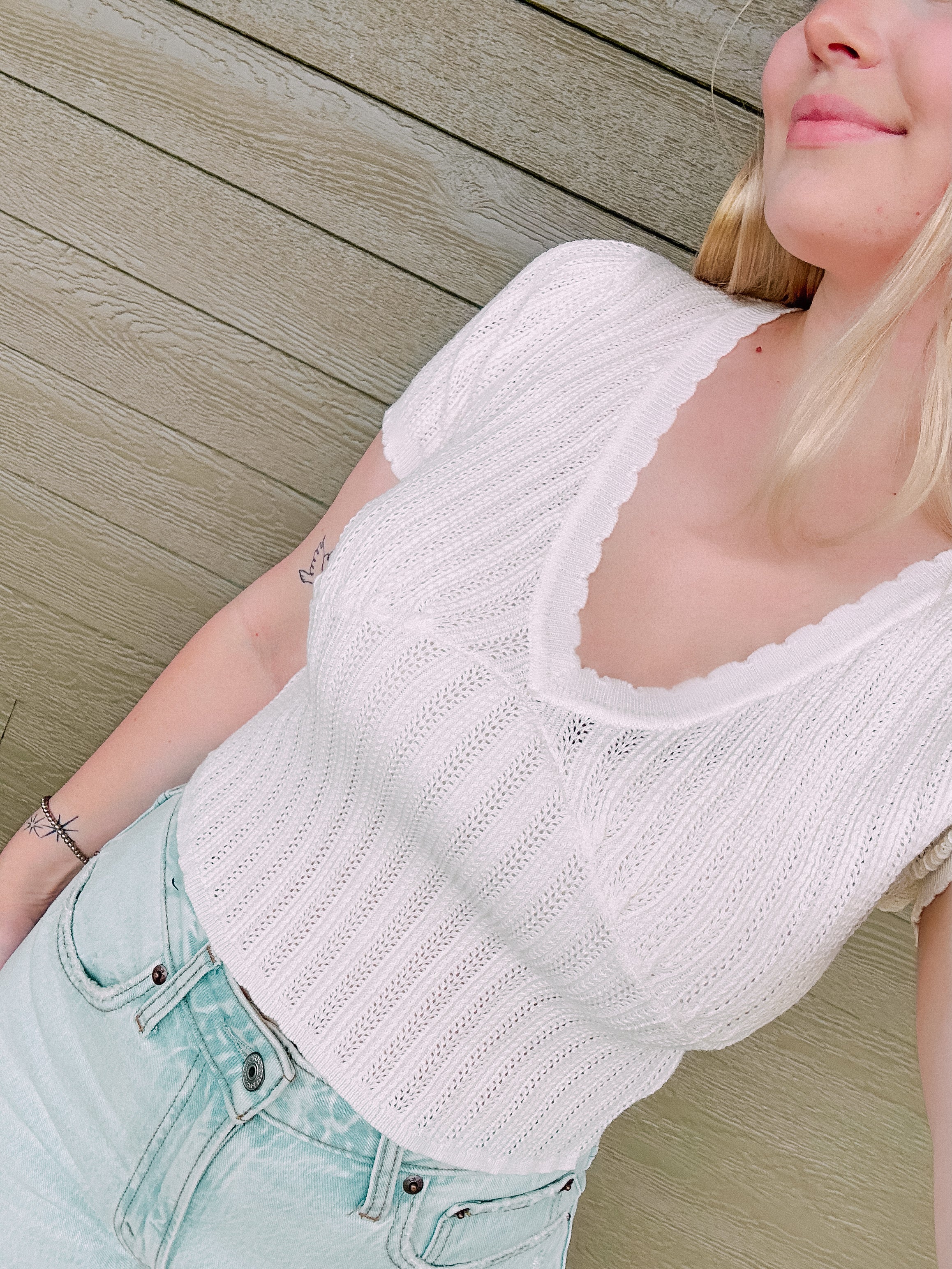 White Knit Lace Top