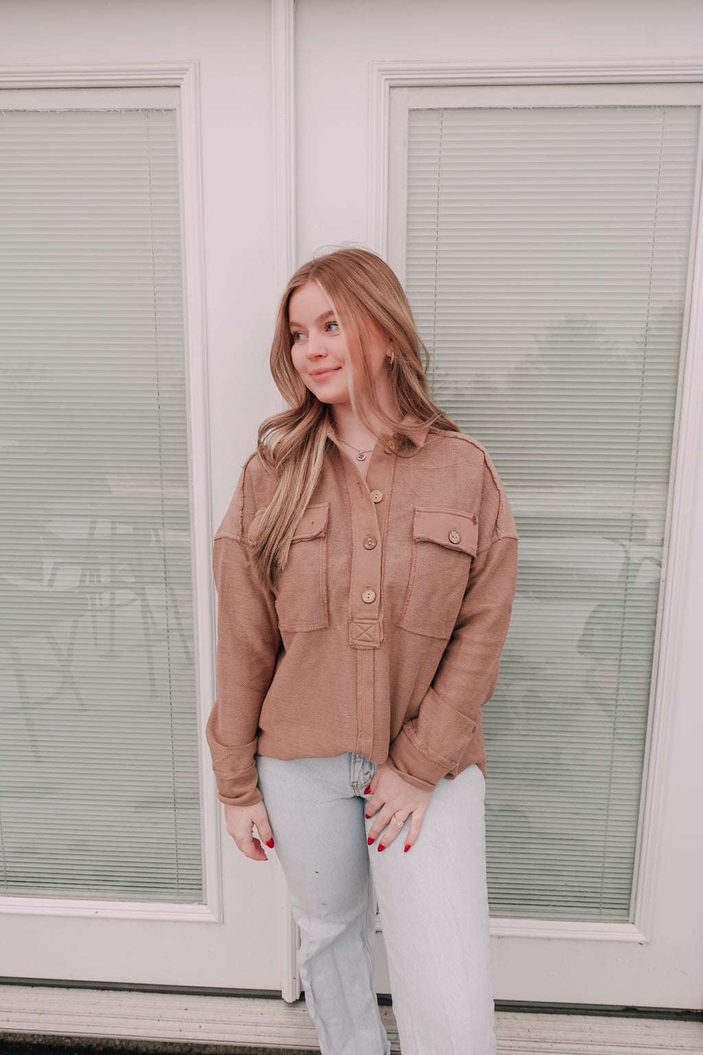 Sophie Collared Button Sweater Taupe