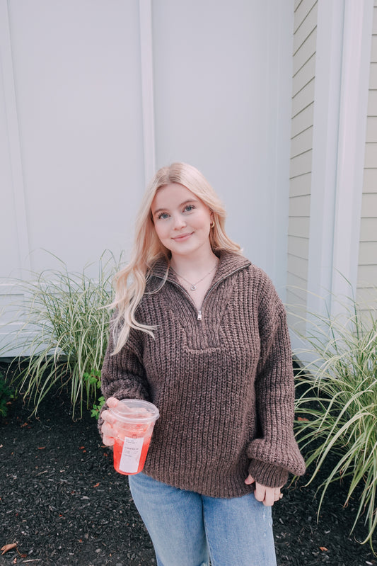 Warm Me Up Half Zip Brown