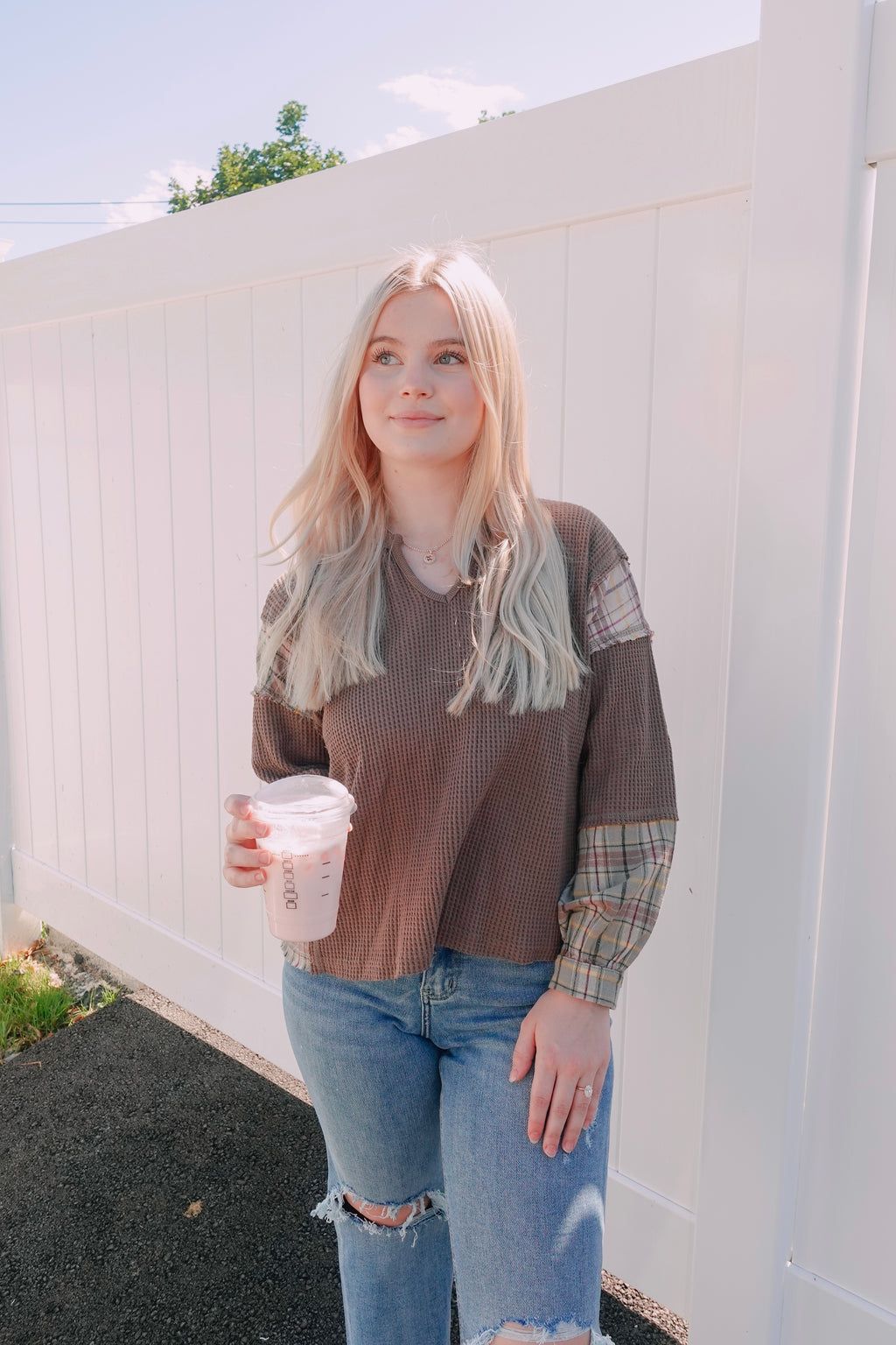 Mocha Mixed Waffle Flannel Top