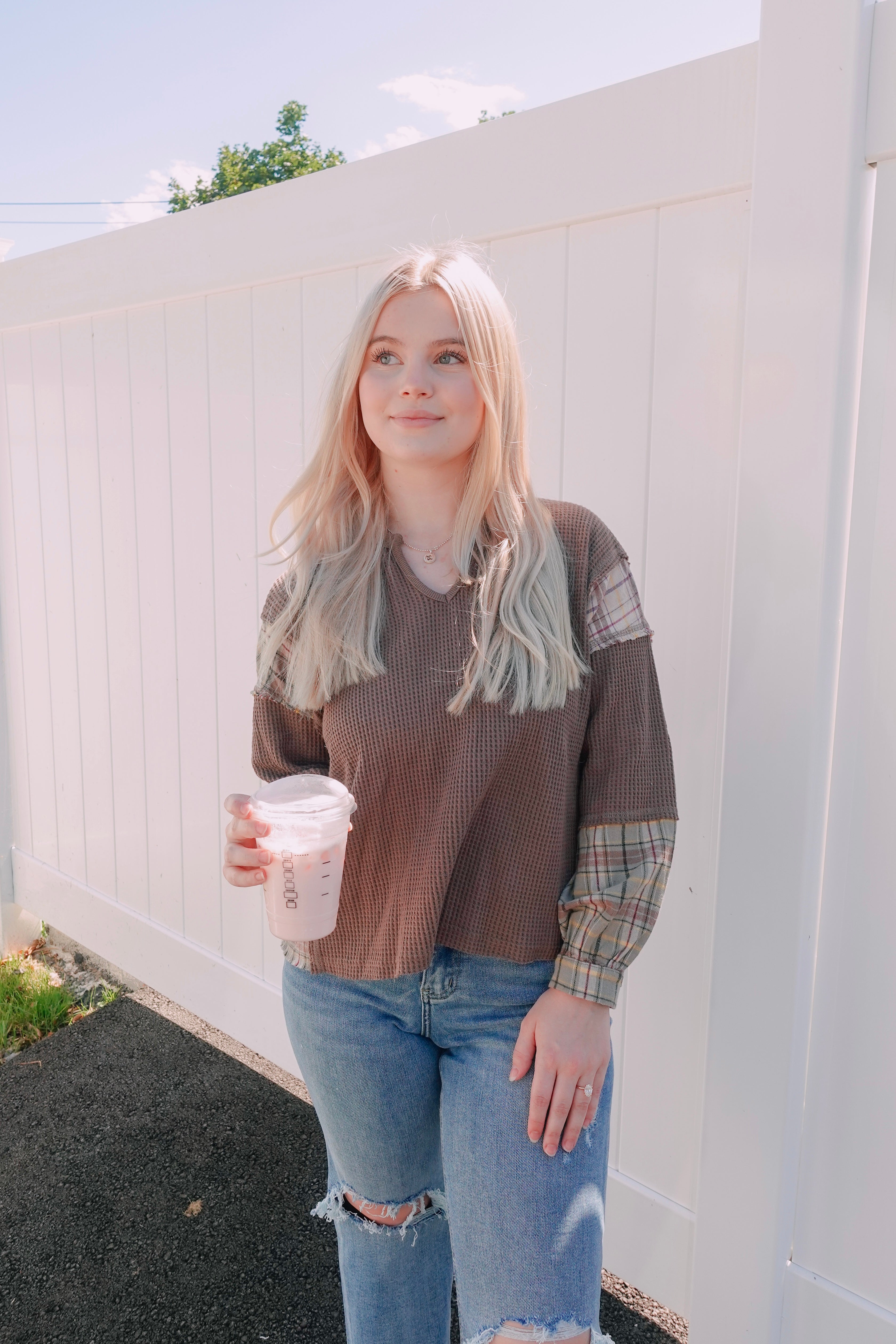 Mocha Mixed Waffle Flannel Top