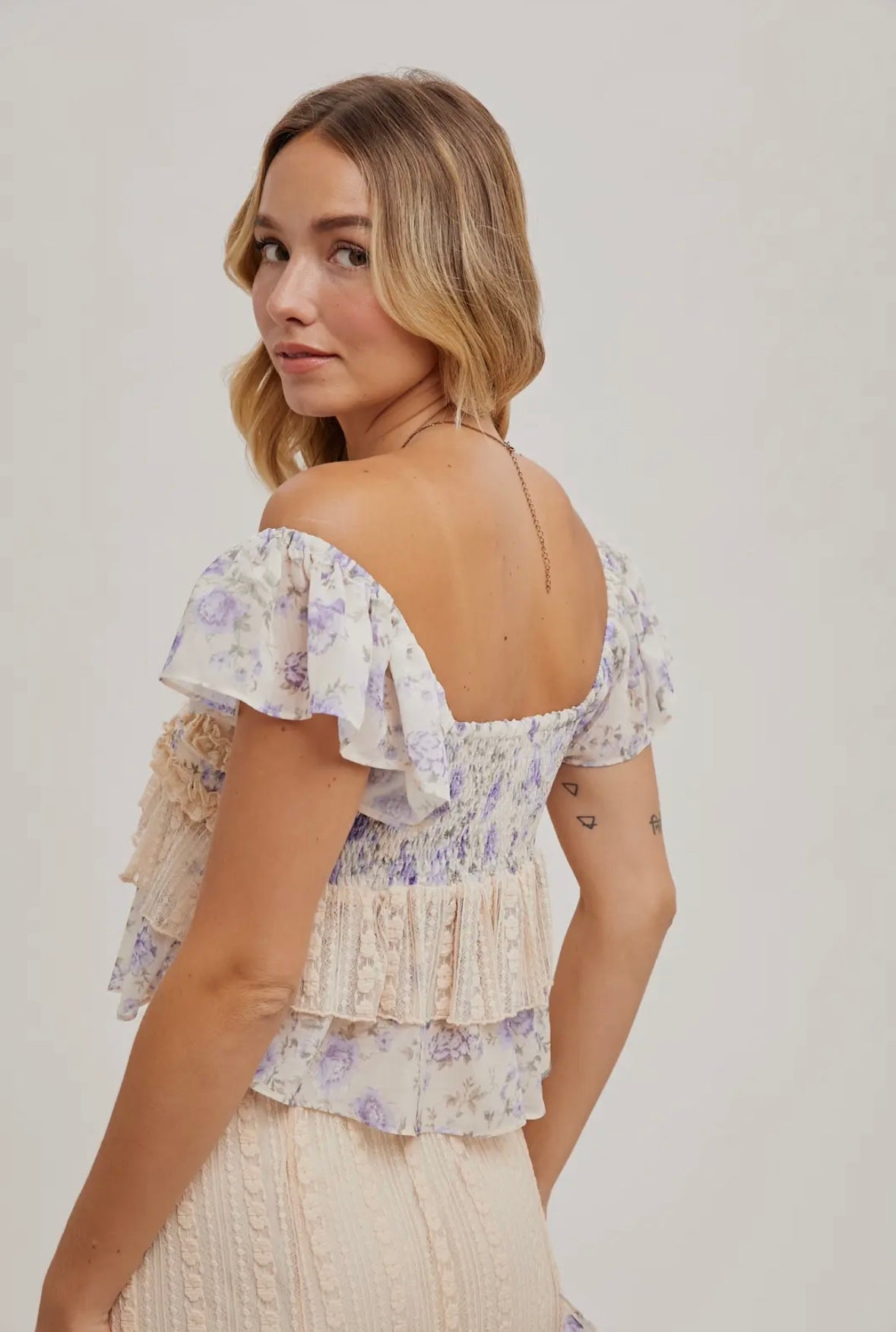 Lavender Ruffles and Floral Top