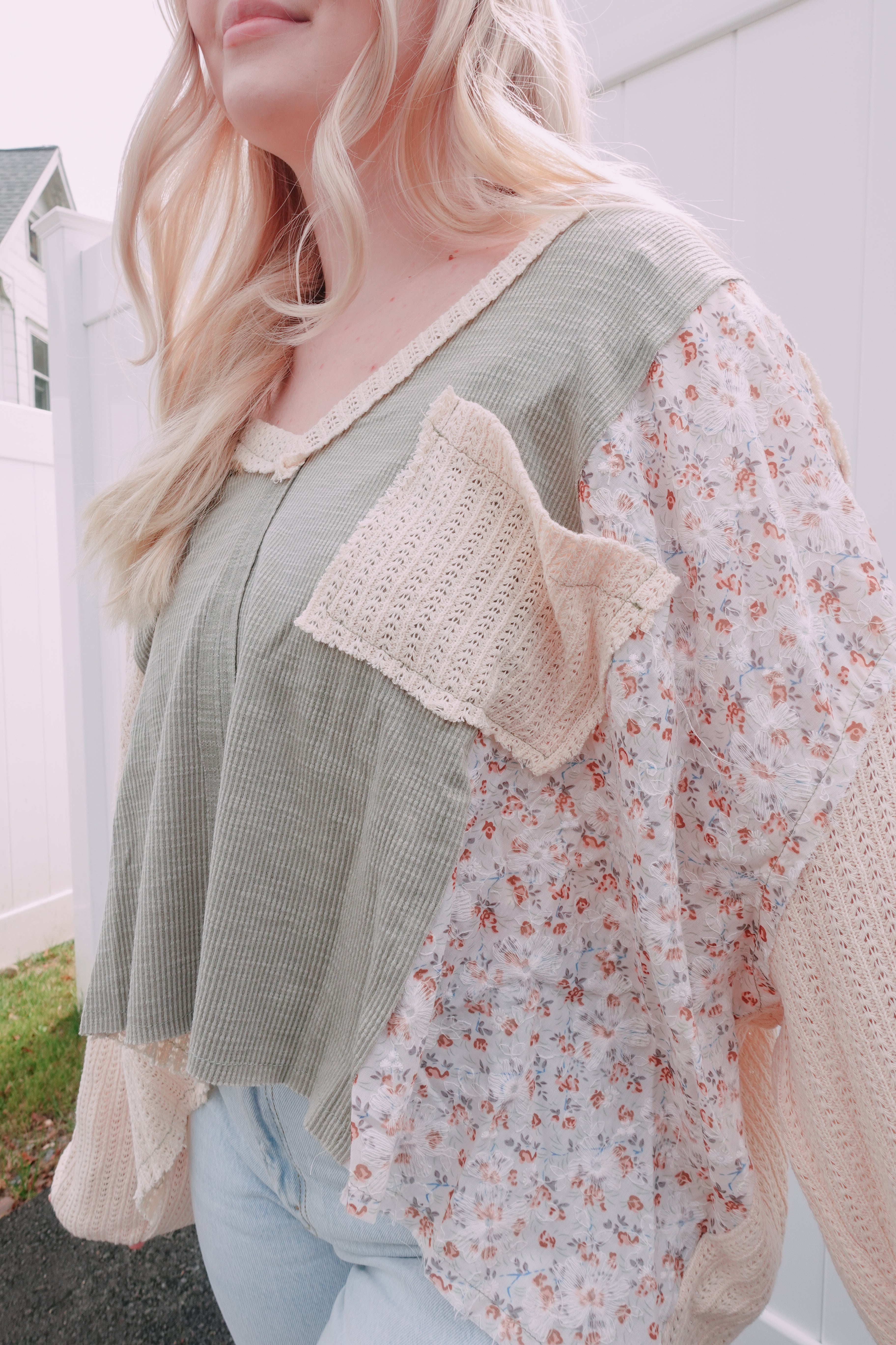 Sage Floral Boho Top