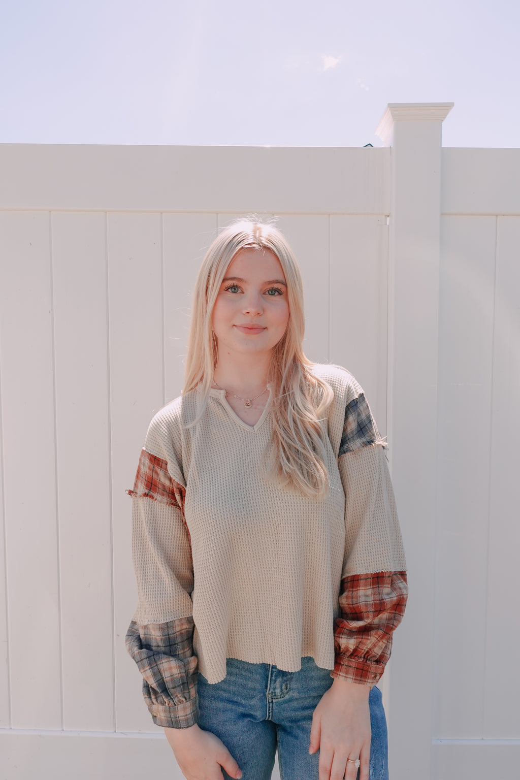 Cream Mixed Waffle Flannel Top