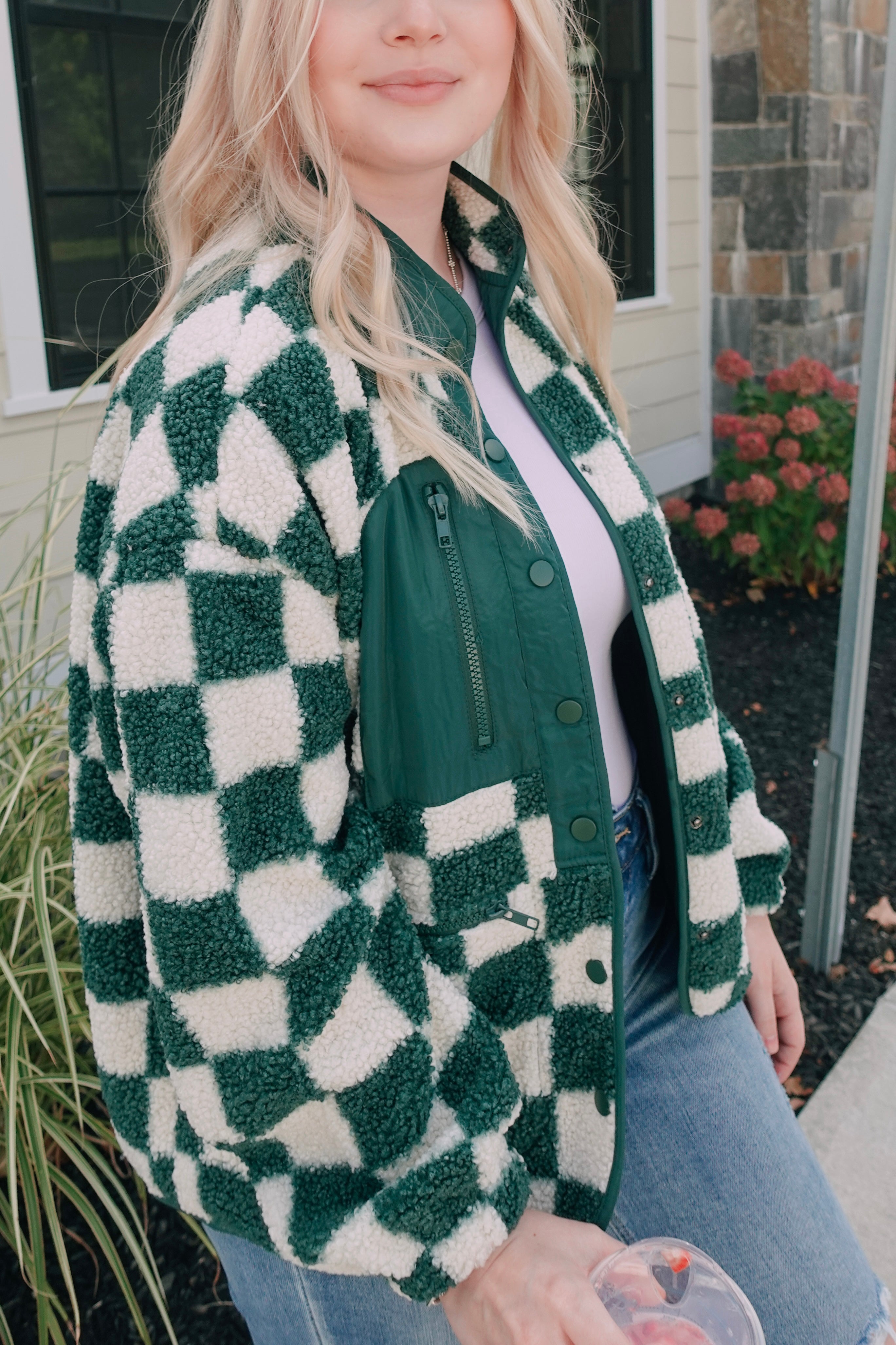 Hunter Green Checkered Fleece Jacket