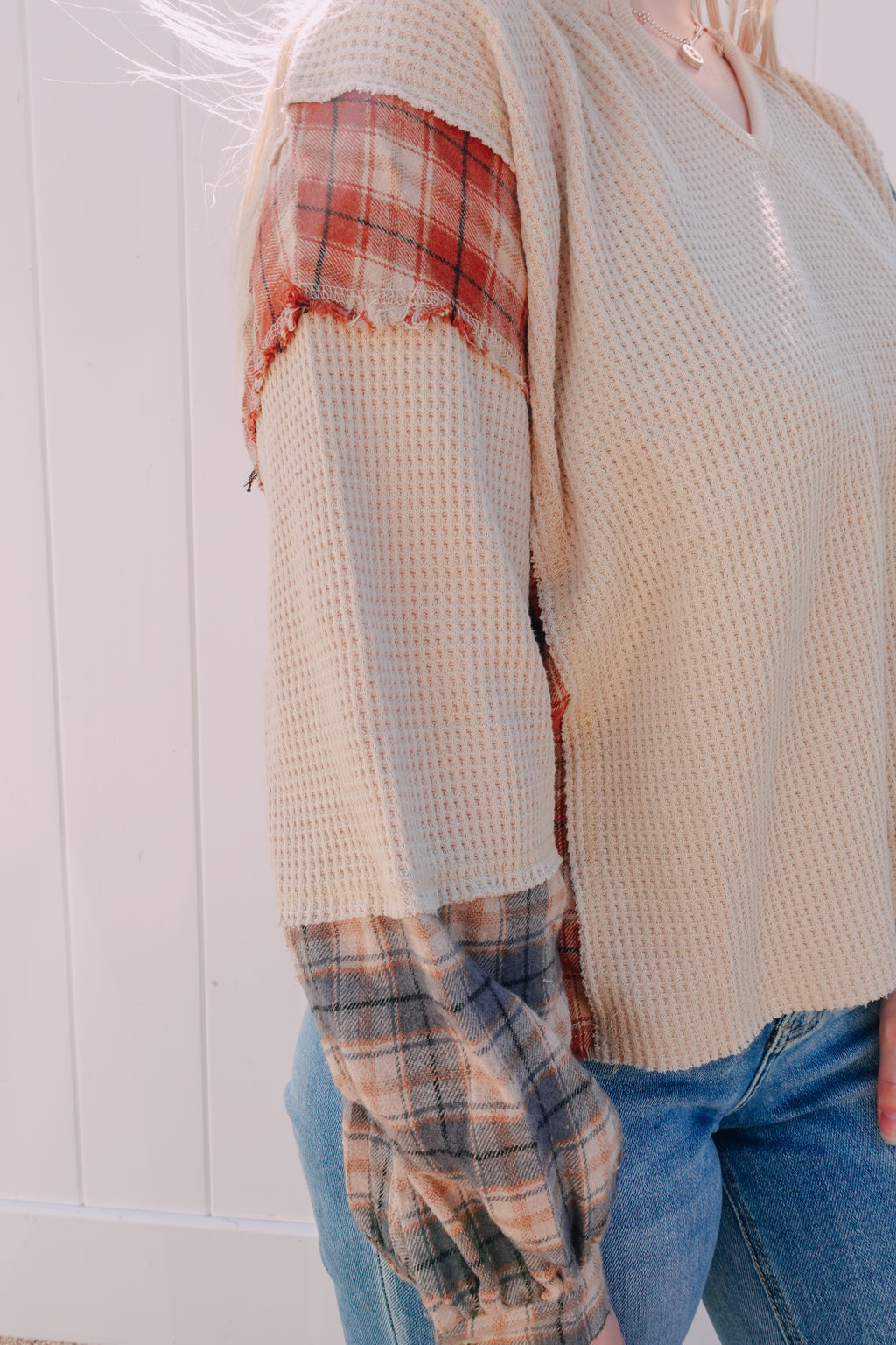 Cream Mixed Waffle Flannel Top