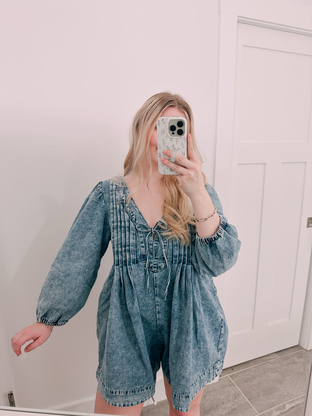 Front Tie Deniem Romper Dress