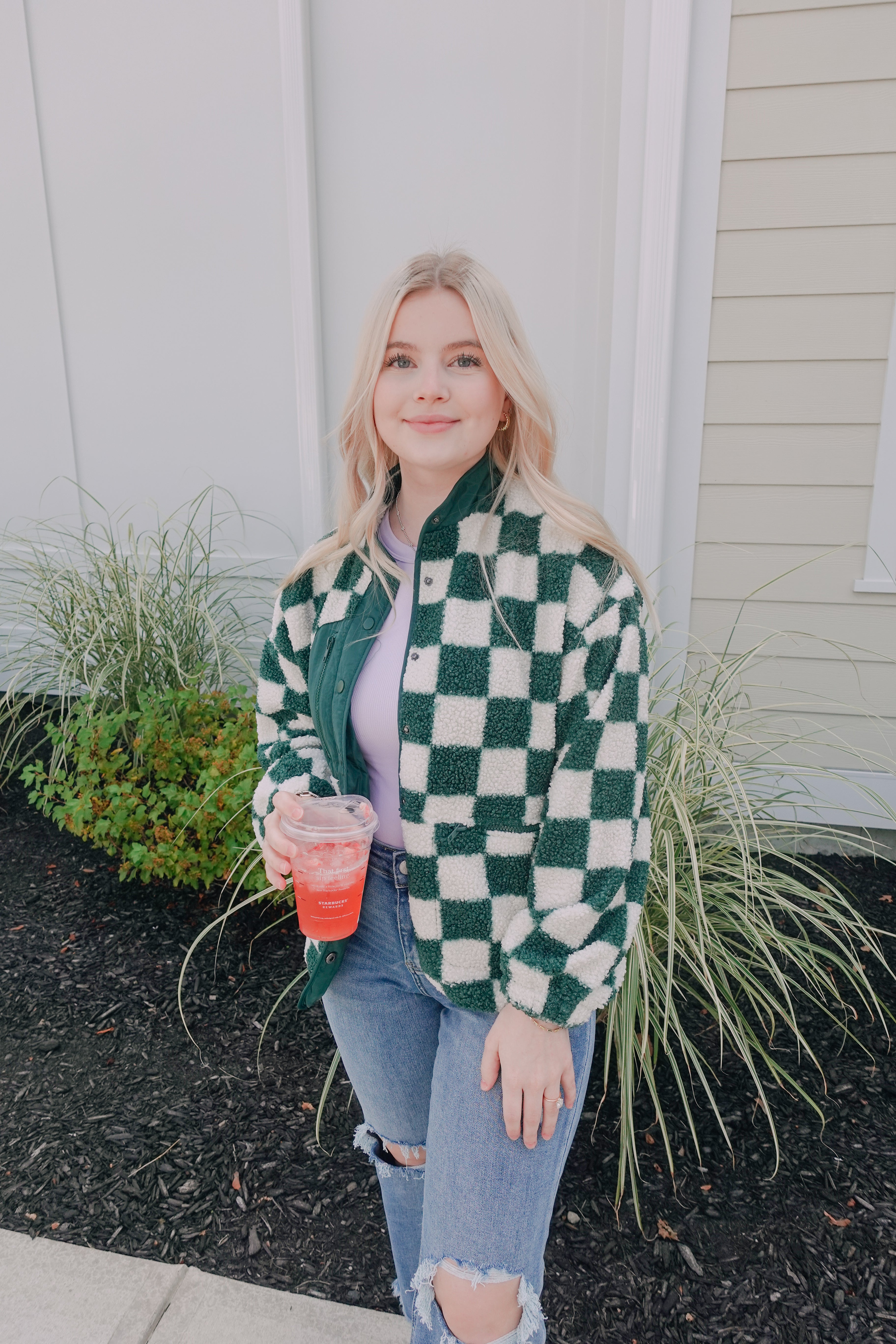 Hunter Green Checkered Fleece Jacket