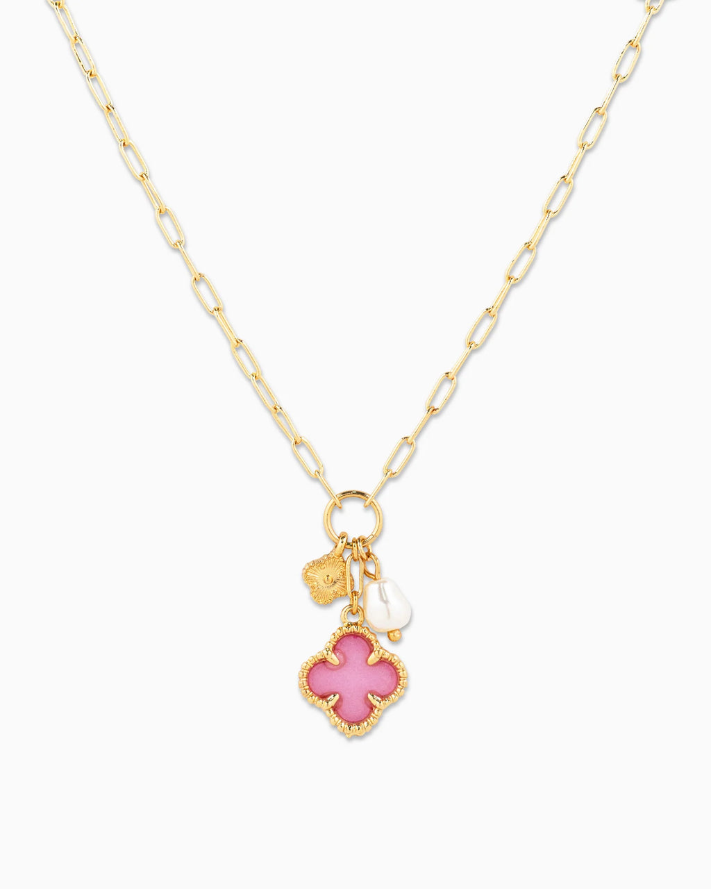 Pink Clover Charm Necklace