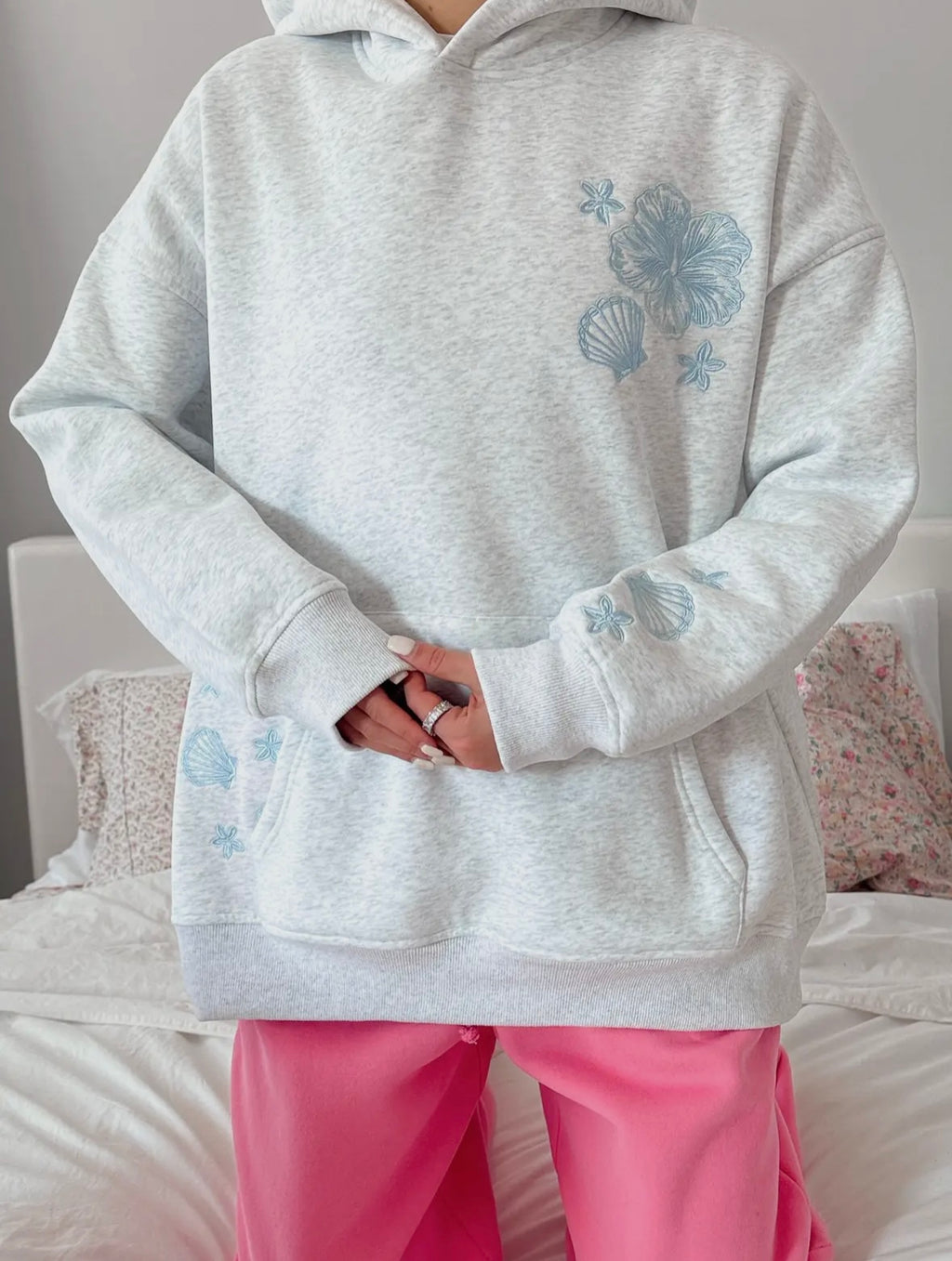 Beachside Bloom Embroidered Hoodie