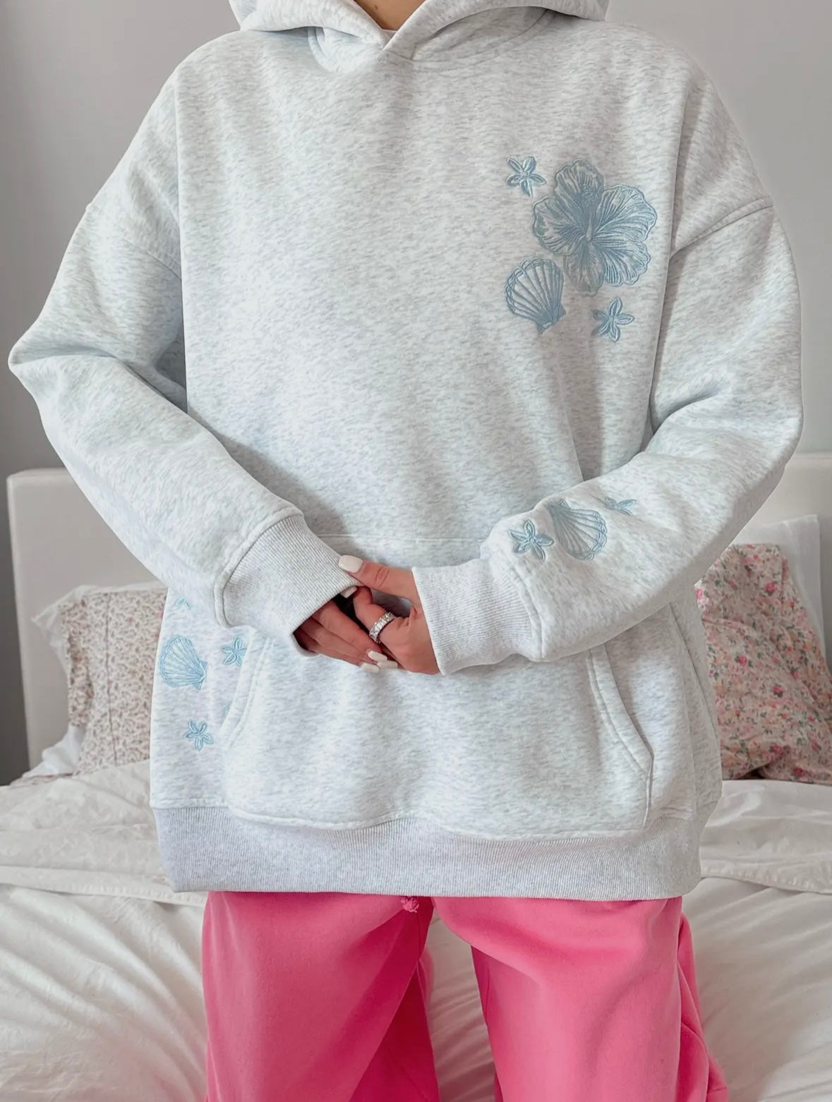 Beachside Bloom Embroidered Hoodie