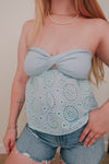 Light Blue Eyelet Strapless Top