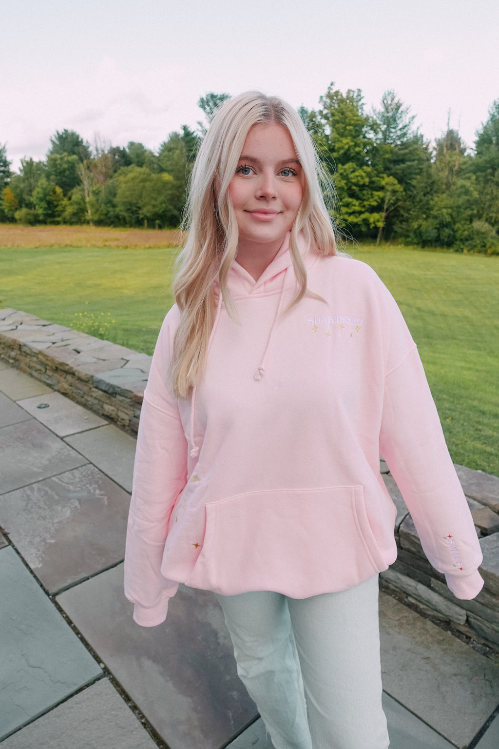 Baby Pink Embroidered Van Star Hoodie