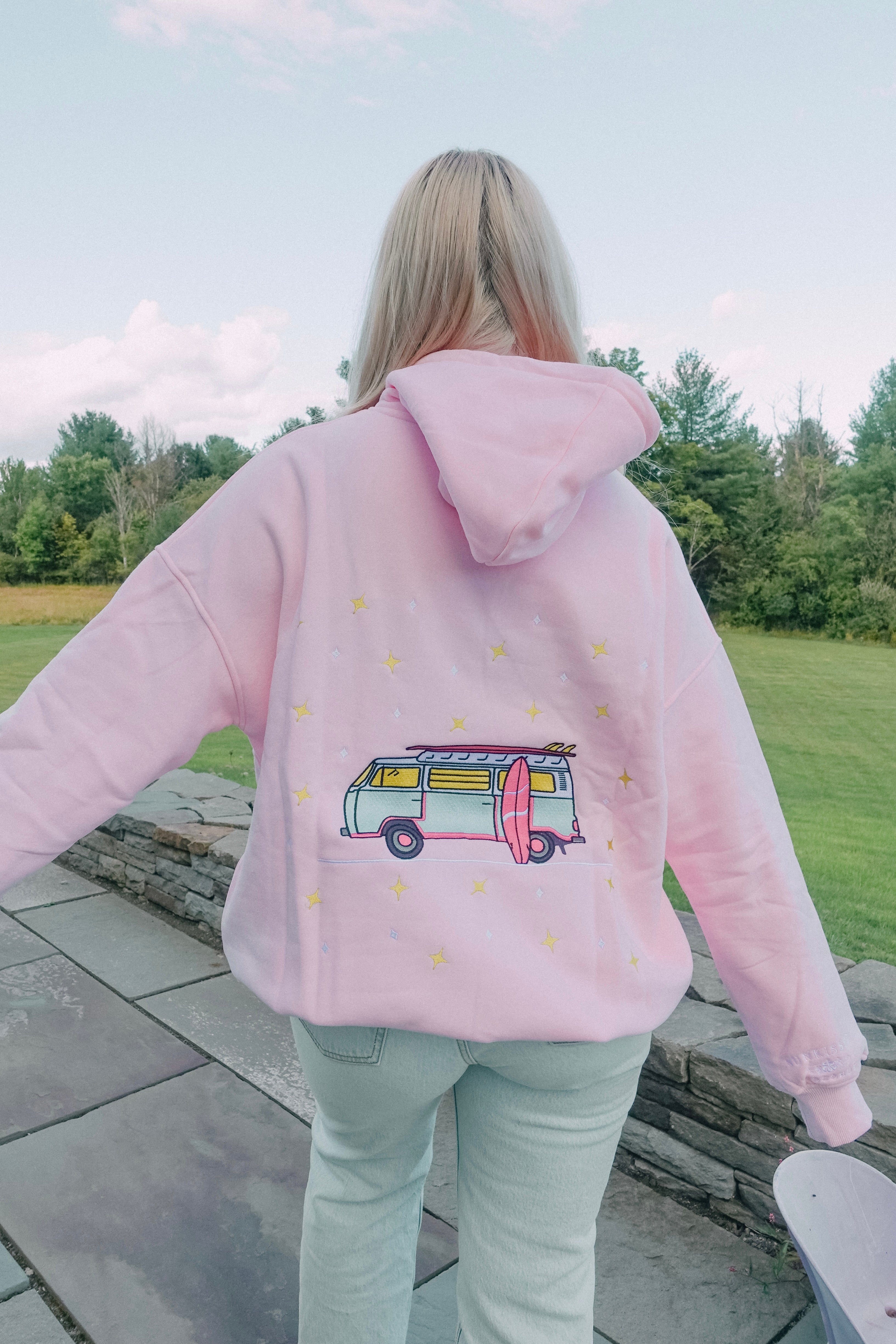 Baby Pink Embroidered Van Star Hoodie