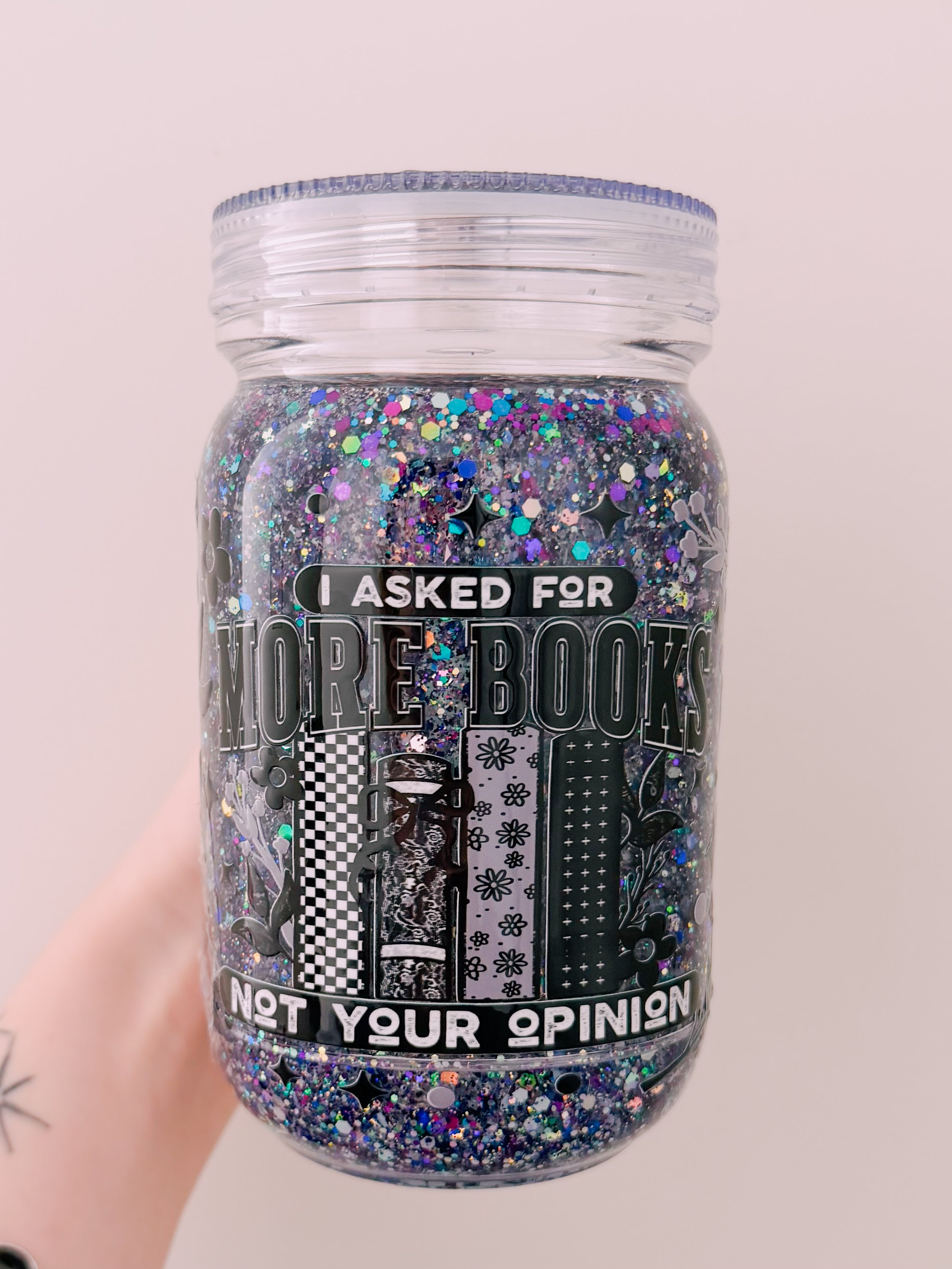 Books 20oz mason jar Snow Globe - READY TO SHIP