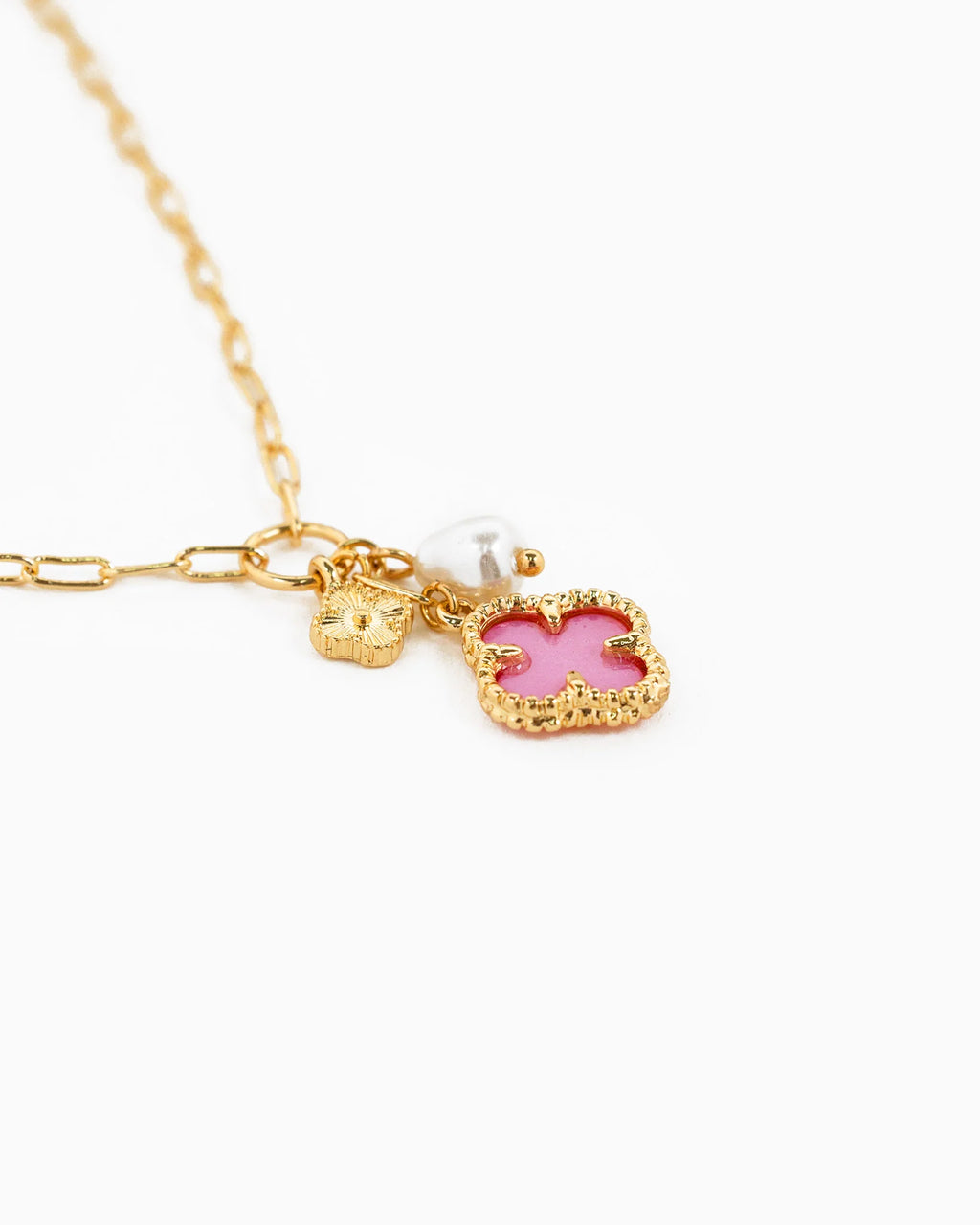 Pink Clover Charm Necklace