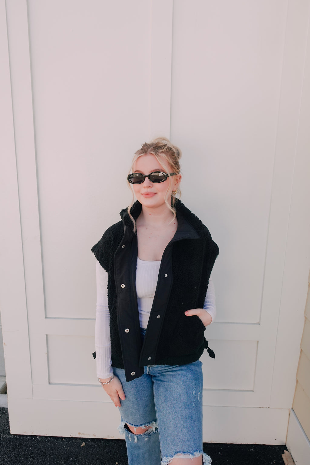 Oversized Sherpa Vest Black