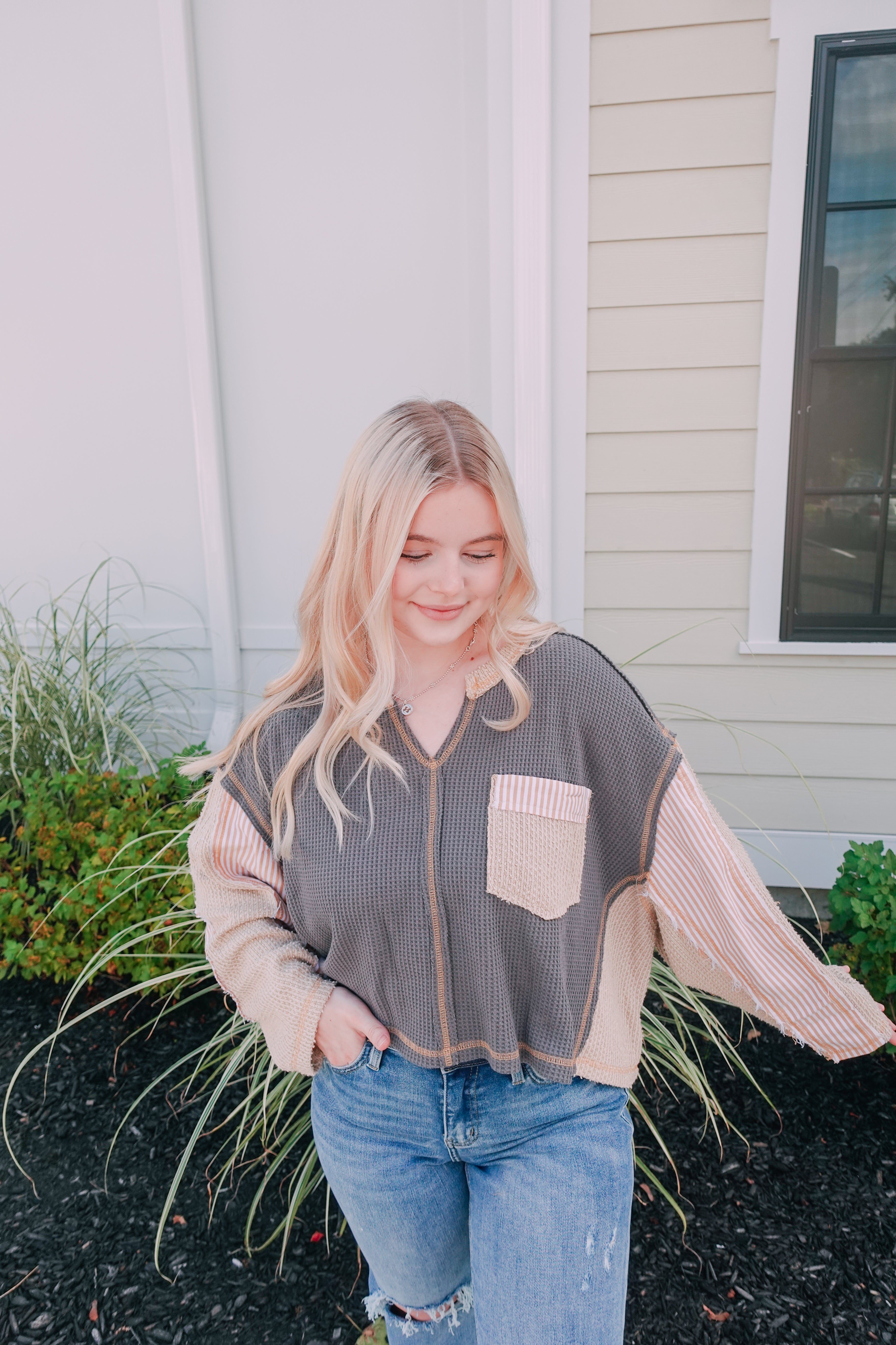 Charcoal Thermal Knit Top