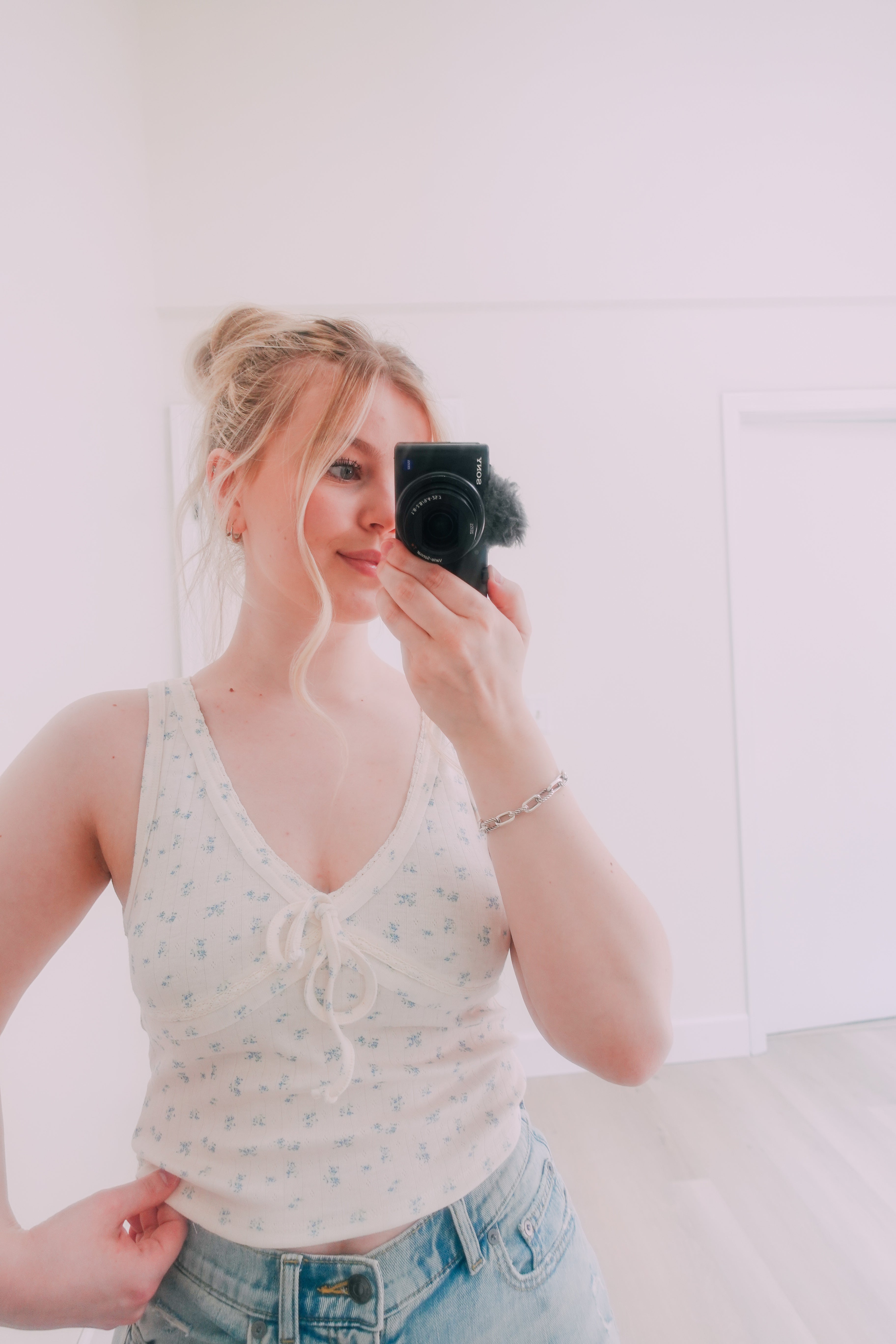 Blue Floral Knit Tank