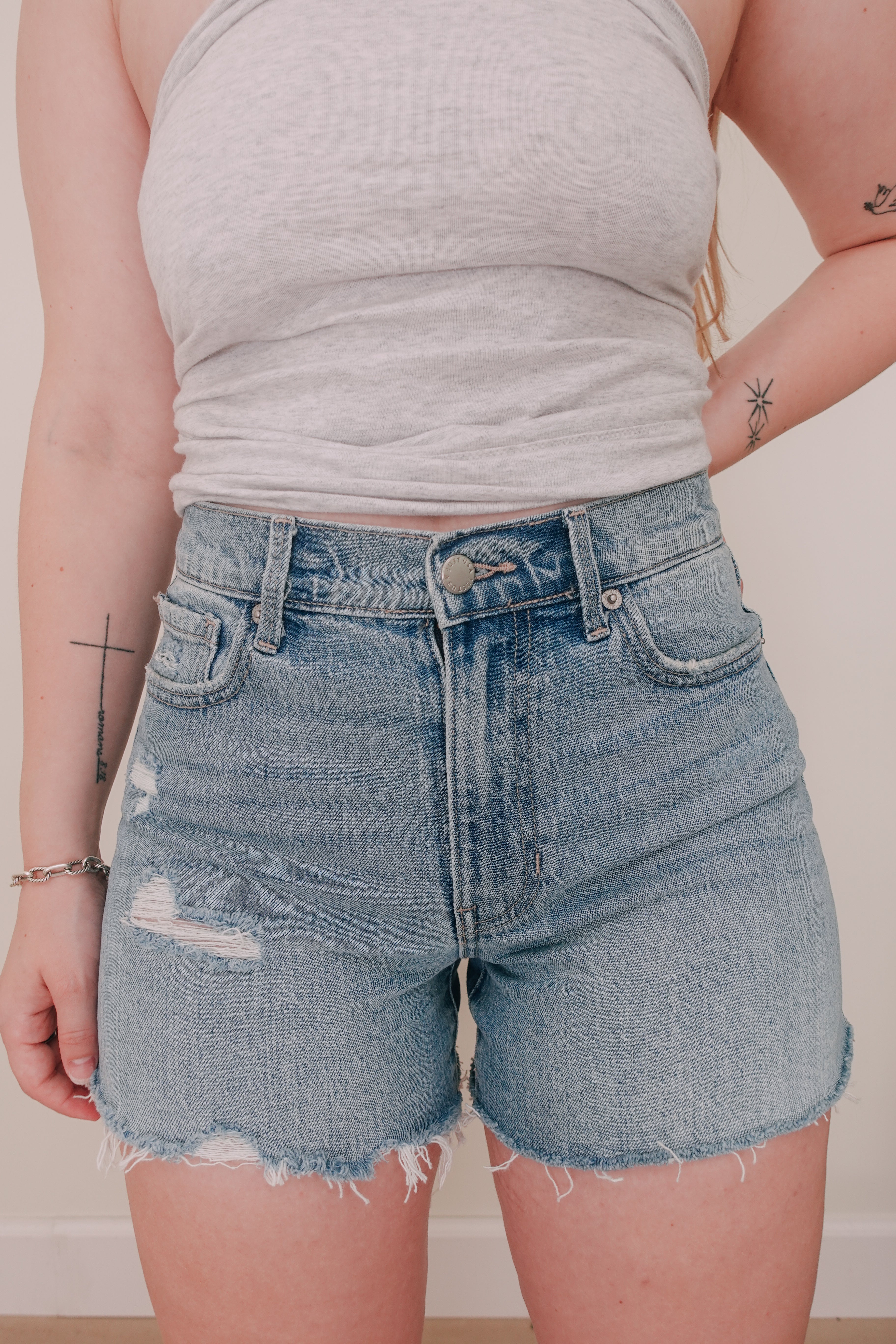 Light Denim Slight Distressed Stretch Shorts