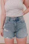 Light Denim Slight Distressed Stretch Shorts