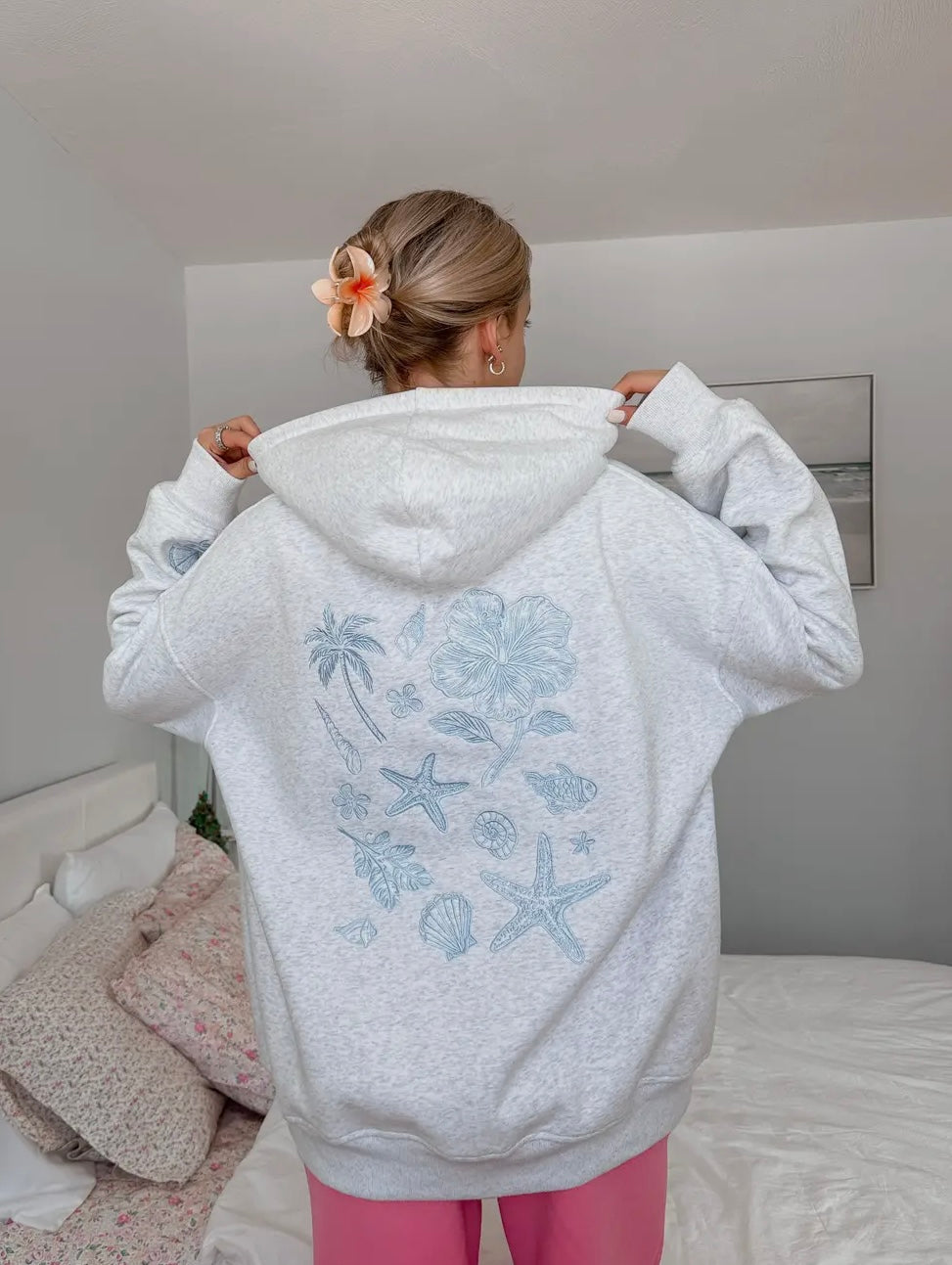Beachside Bloom Embroidered Hoodie