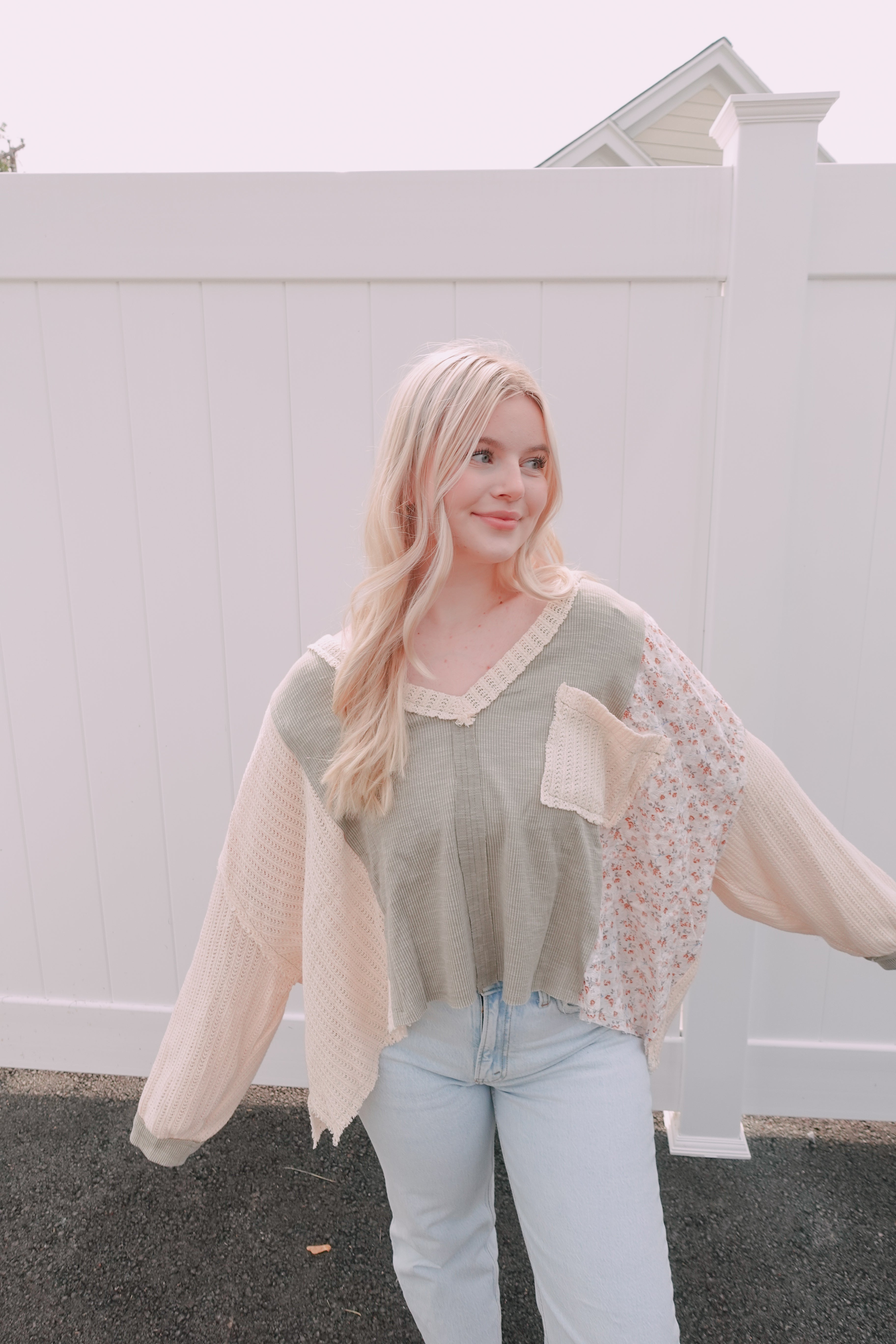 Sage Floral Boho Top