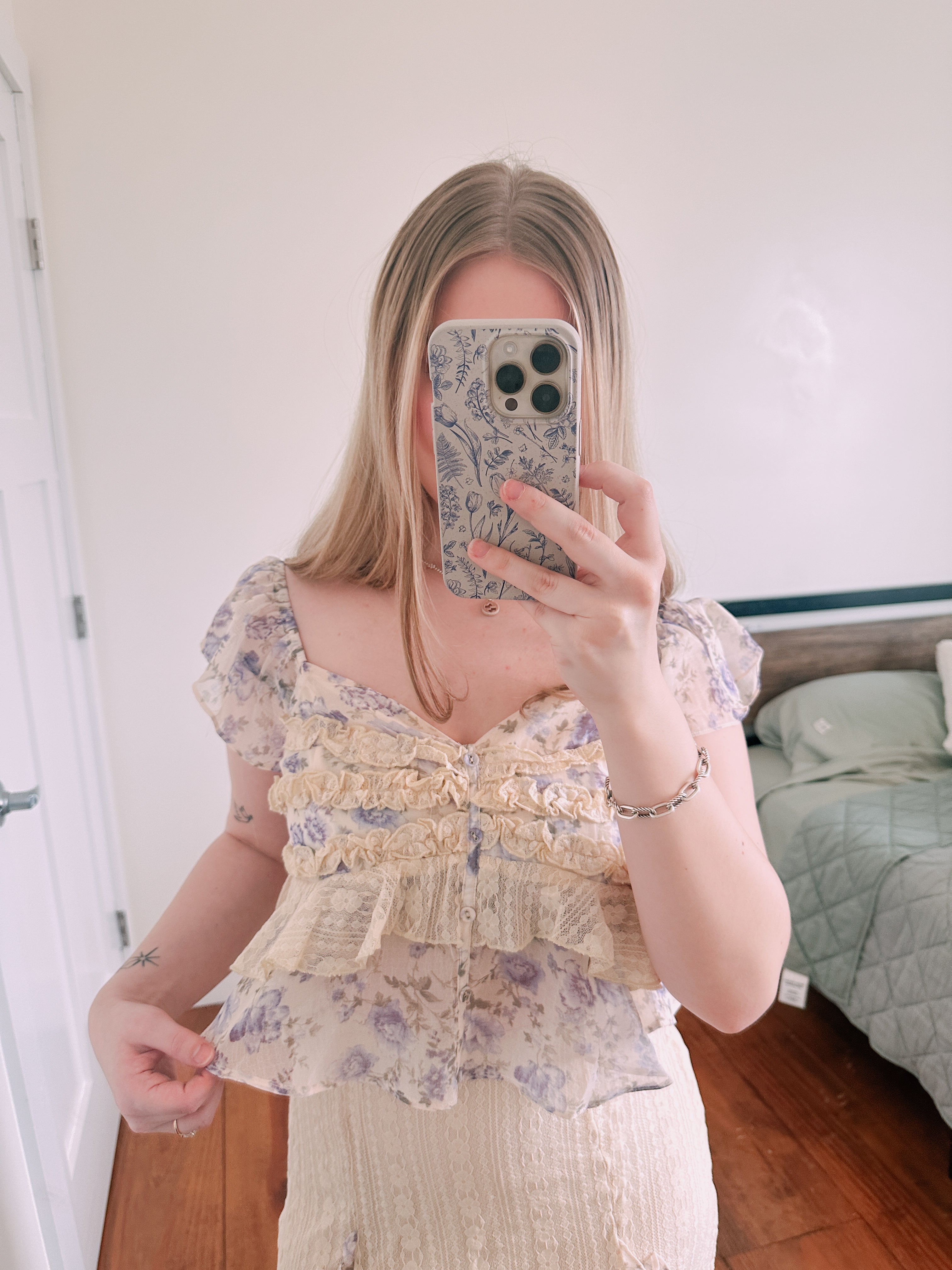 Lavender Ruffles and Floral Top