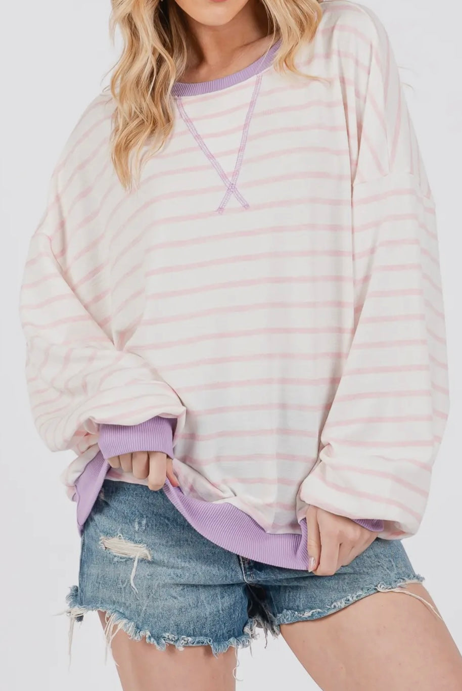 Lavender Stripped Knit Sweater