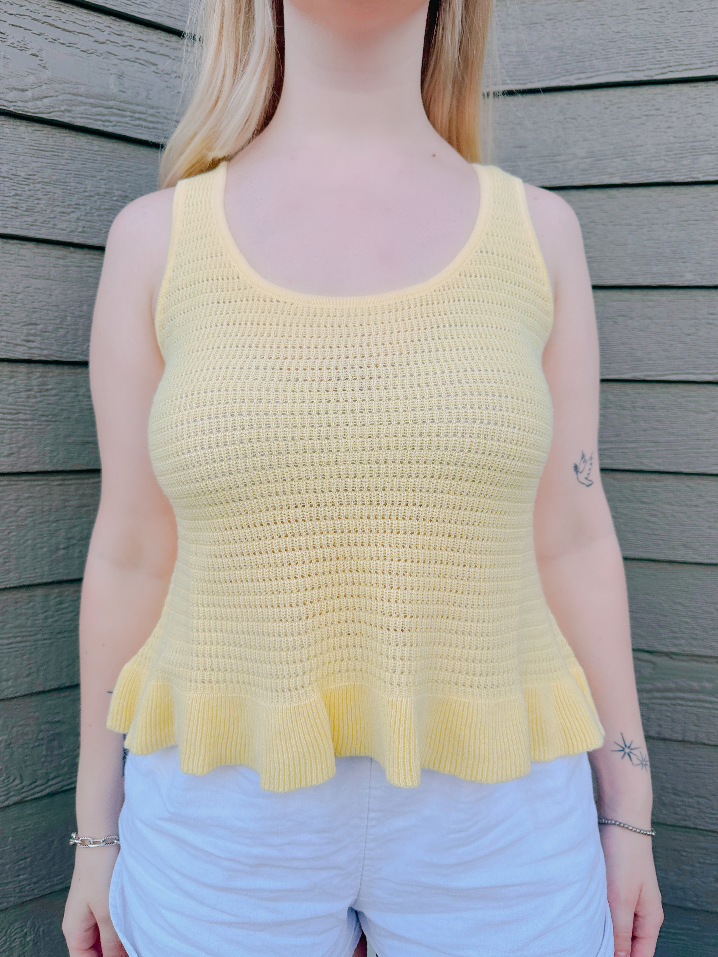 Yellow Knit Ruffled Top