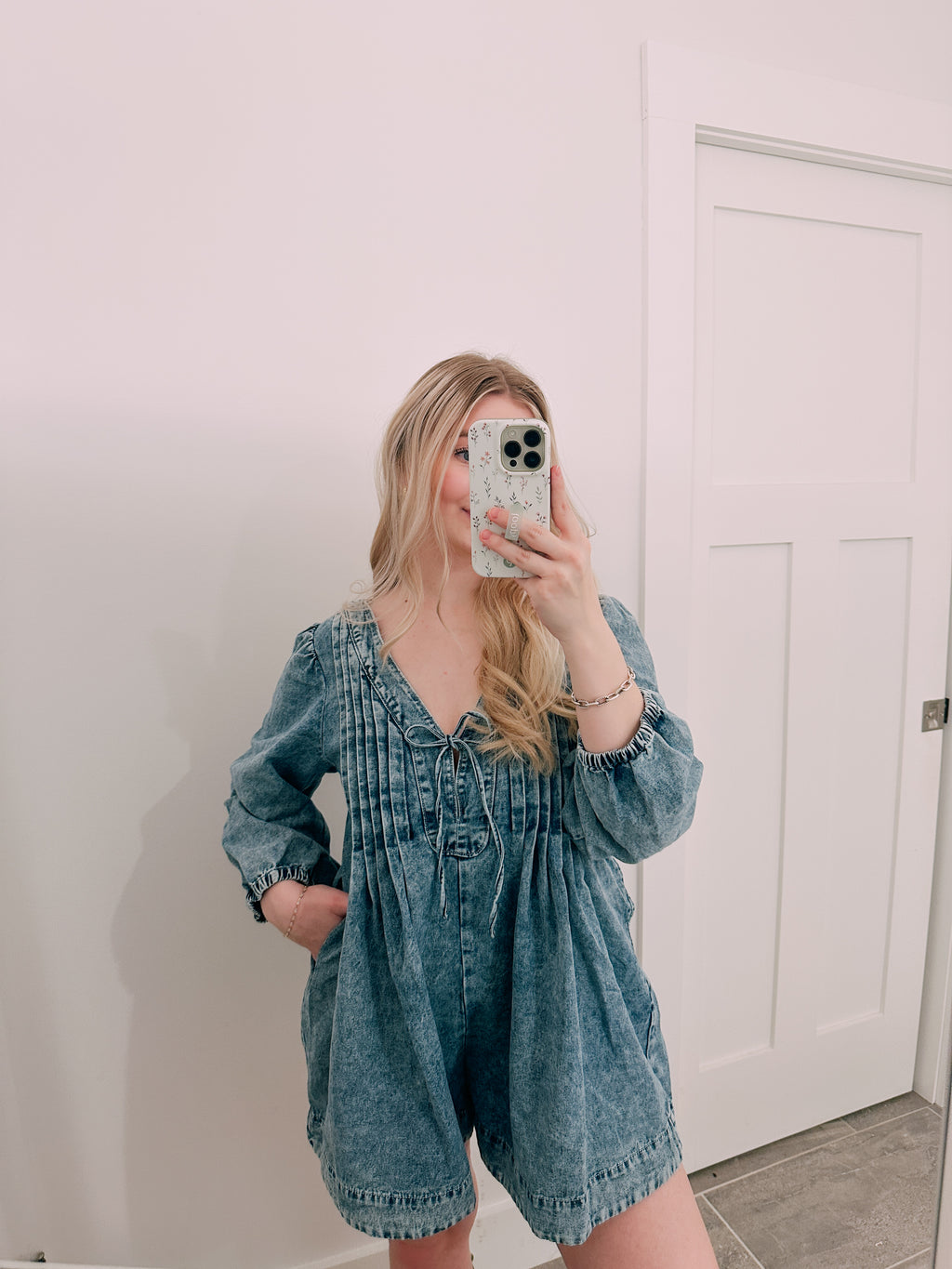 Front Tie Deniem Romper Dress