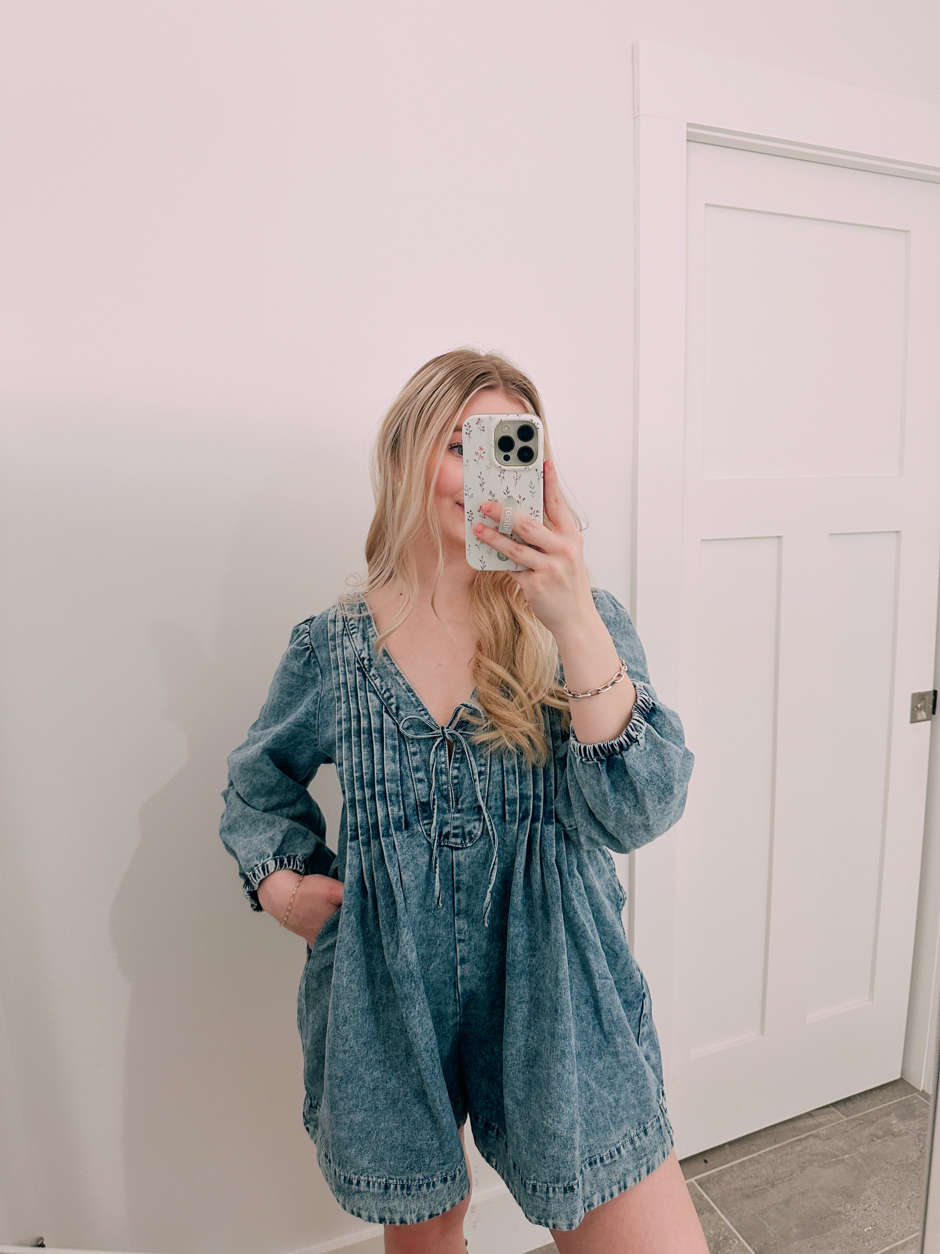 Front Tie Deniem Romper Dress