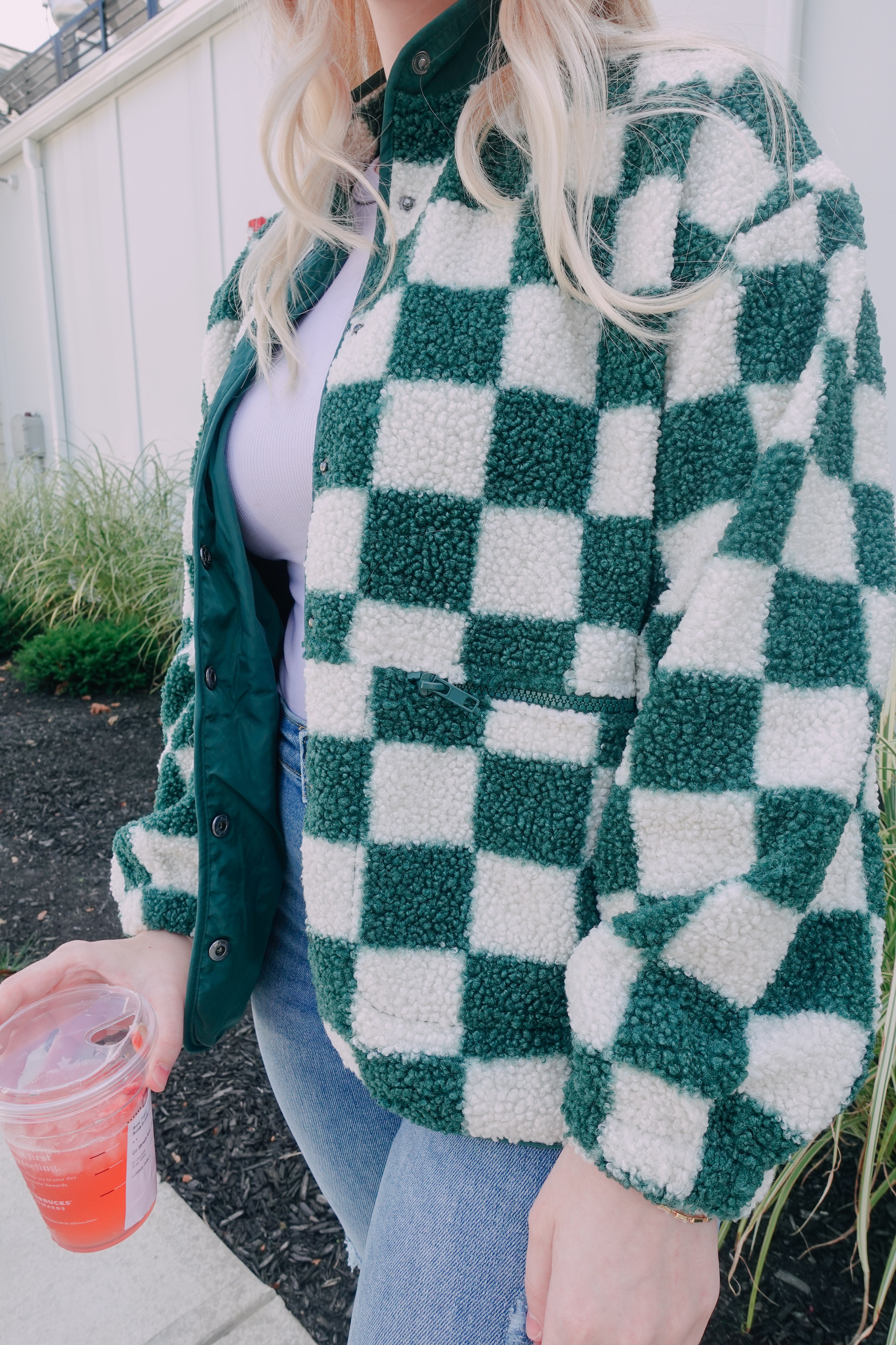 Hunter Green Checkered Fleece Jacket