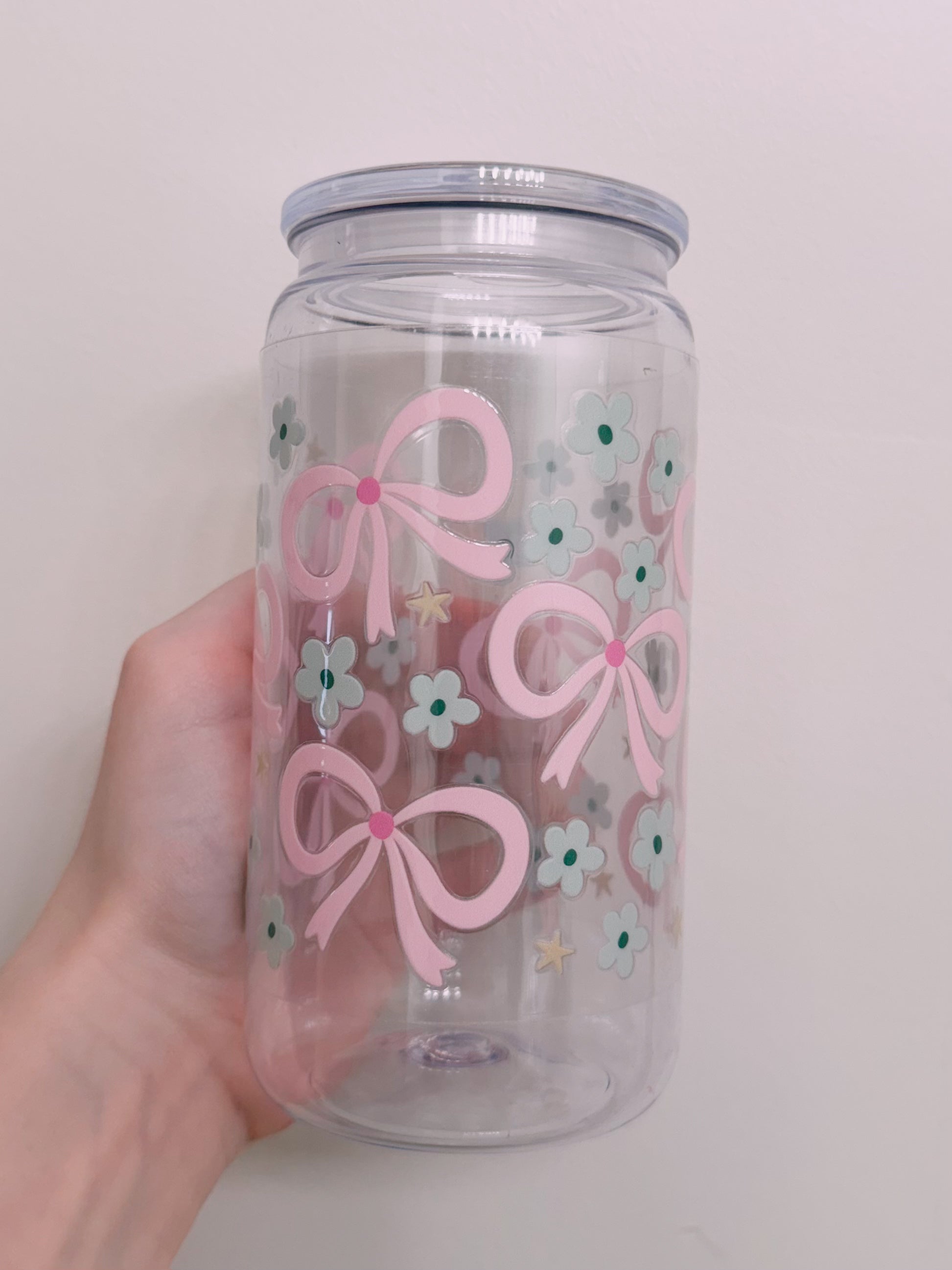 Pink bows green floral wrap