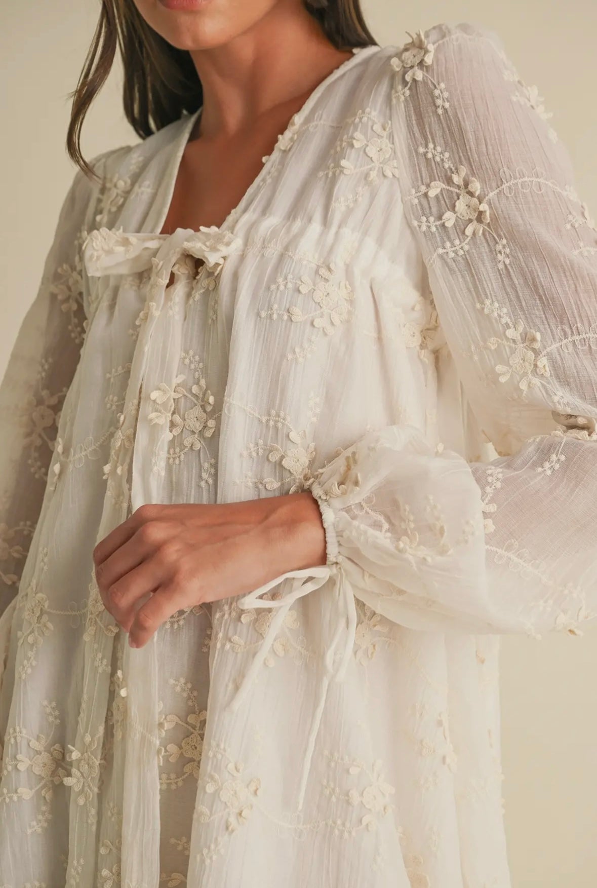Ivory Embroidered Lace Dress