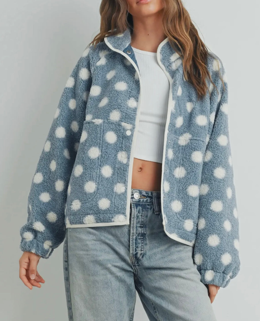 Polka Dot Button Down Jacket Blue