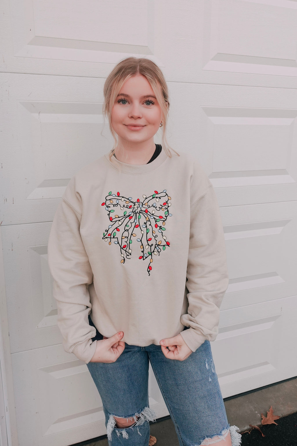 Christmas Embroidered Bow Crewneck