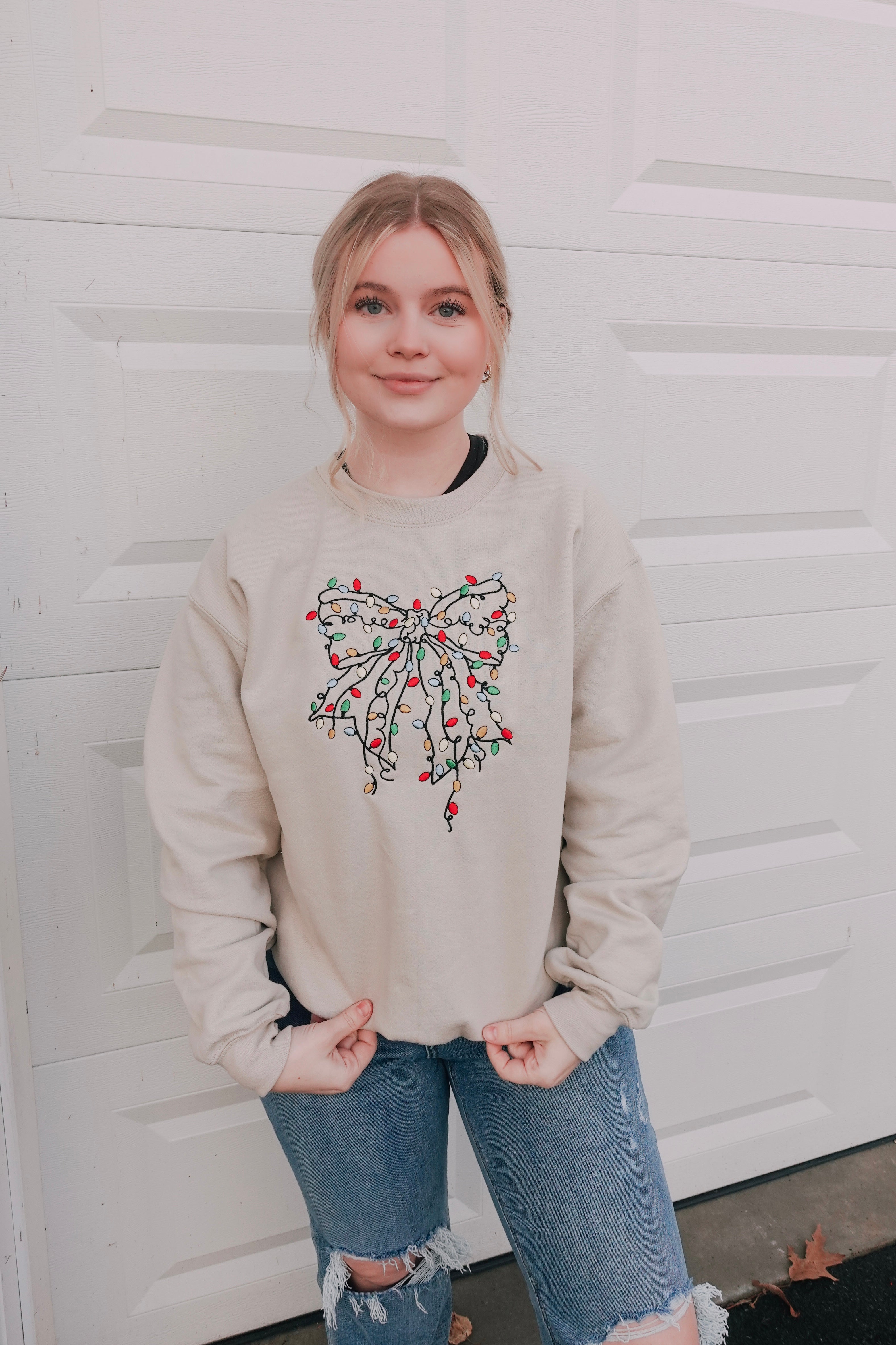 Christmas Embroidered Bow Crewneck