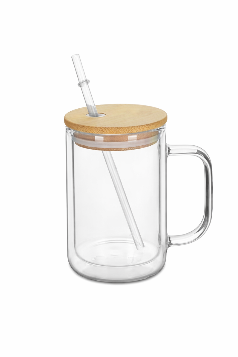 15oz Glass Customizable Snow Globe Mug with handle