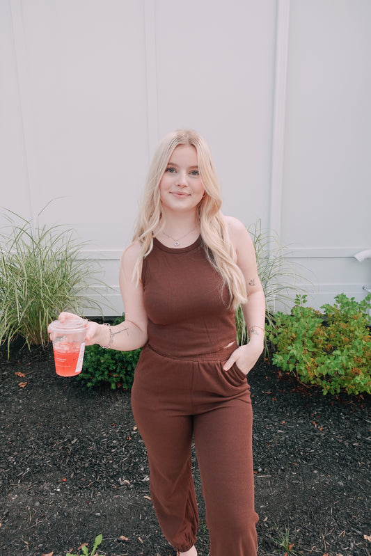Go To Comfy Two Piece Set Brown