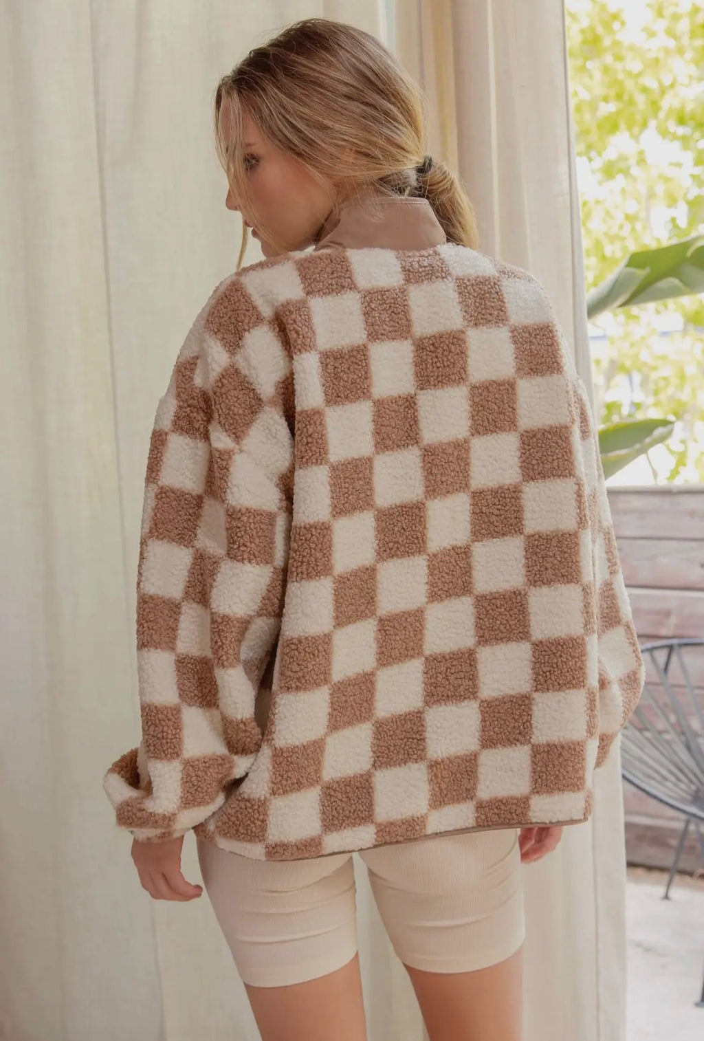 Tan Checkered Fleece Jacket