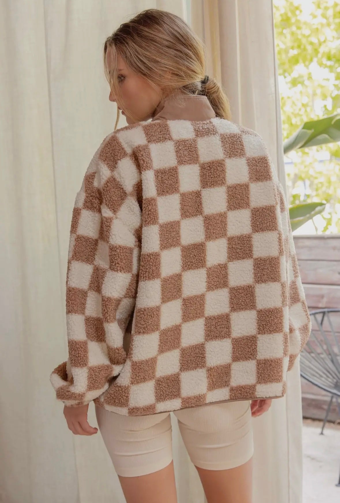 Tan Checkered Fleece Jacket