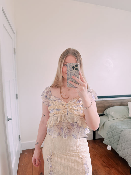 Lavender Ruffles and Floral Top