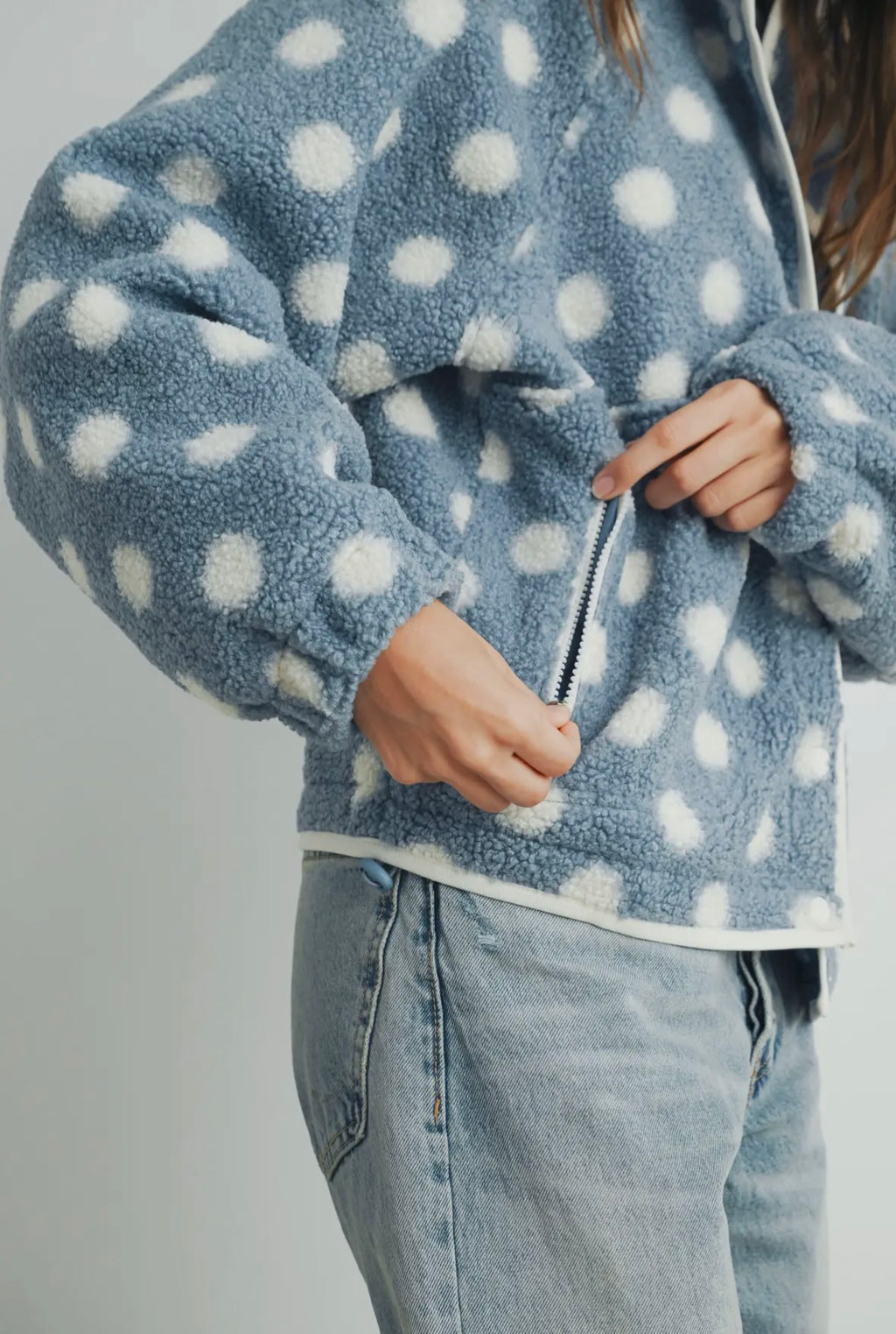 Polka Dot Button Down Jacket Blue