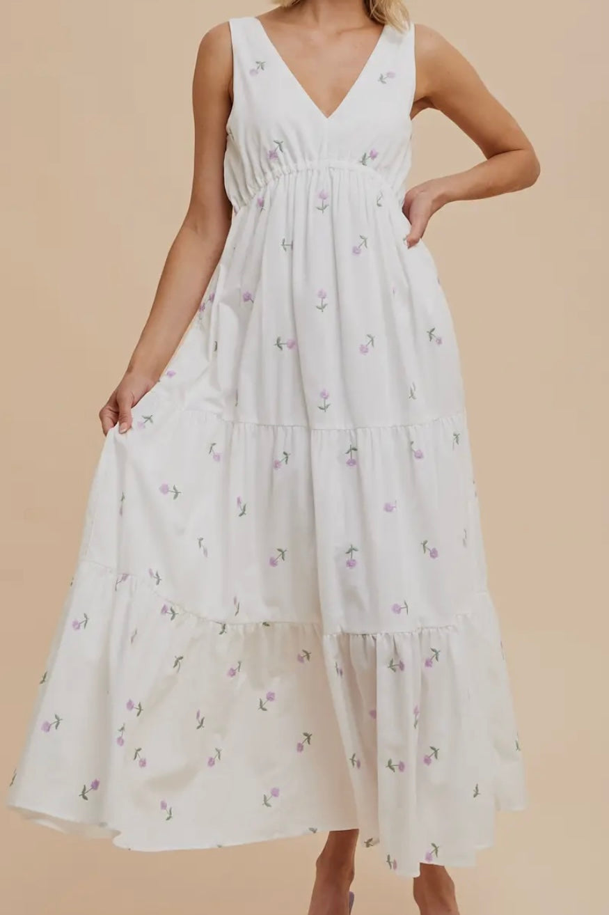 Lavender Embroidered Maxi Dress